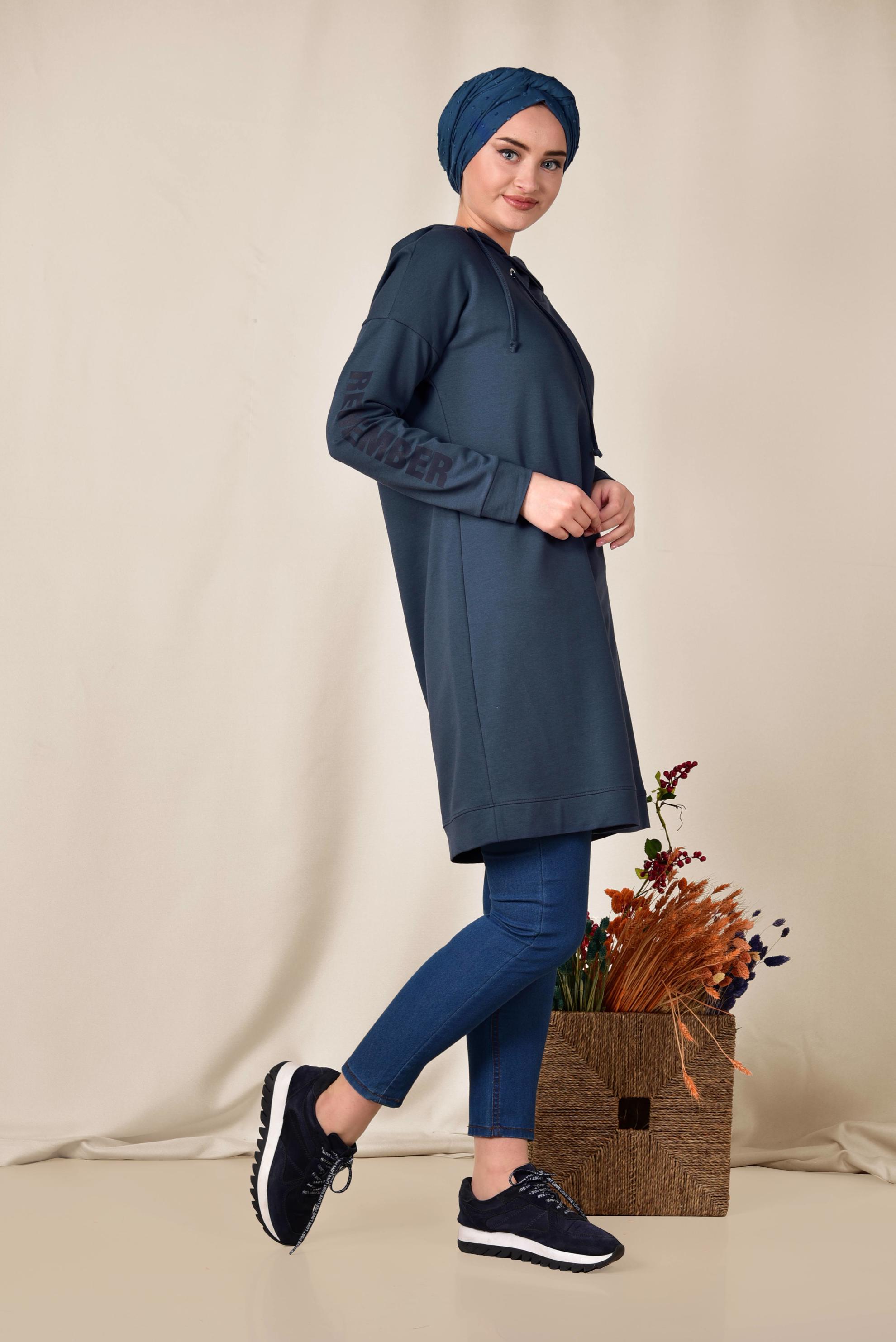 Tesettür giyim LACİVERT KAPÜŞONLU EŞOFMAN TUNİK 4953