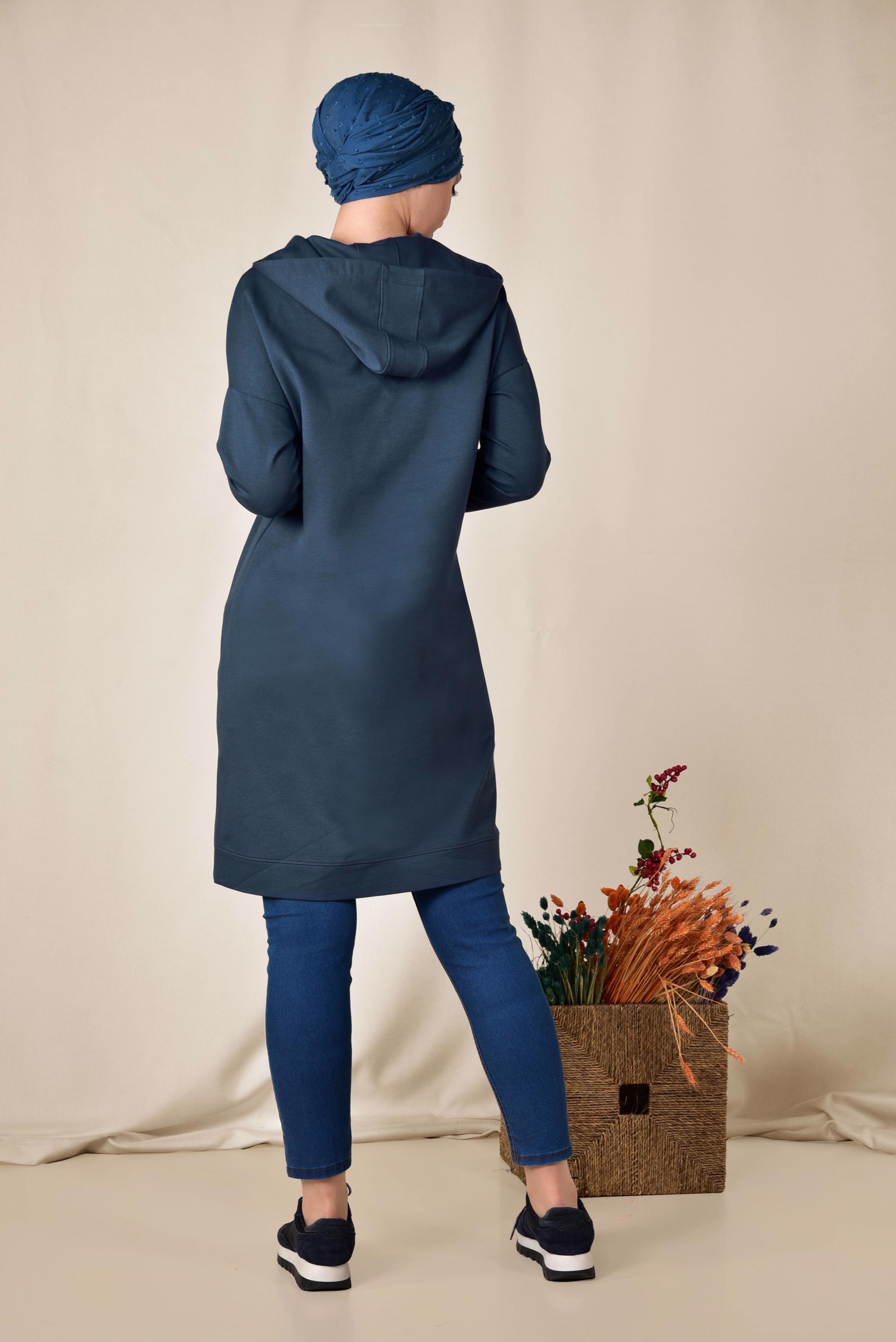 Tesettür giyim LACİVERT KAPÜŞONLU EŞOFMAN TUNİK 4953