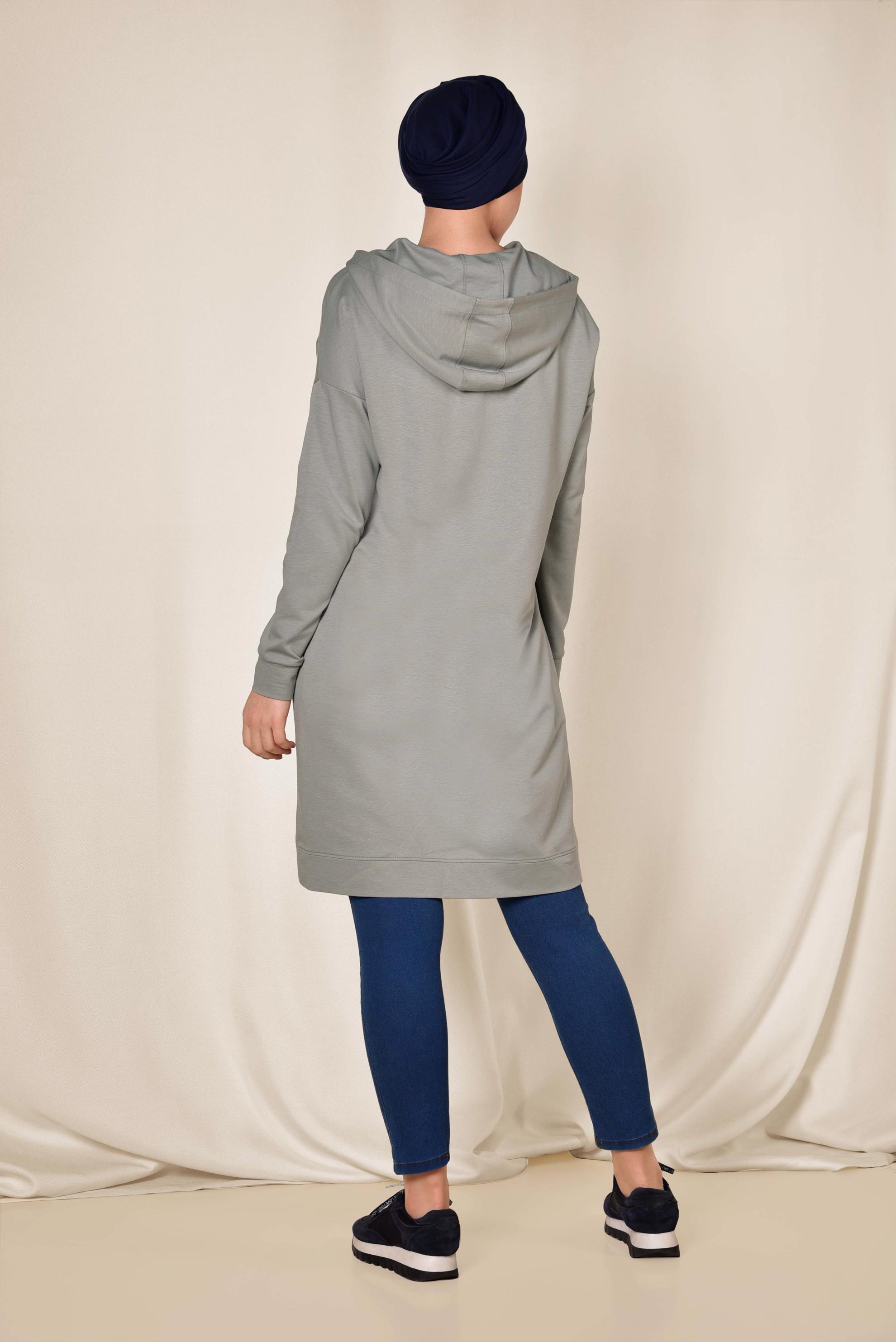 Tesettür giyim BEJ KAPÜŞONLU EŞOFMAN TUNİK 4953