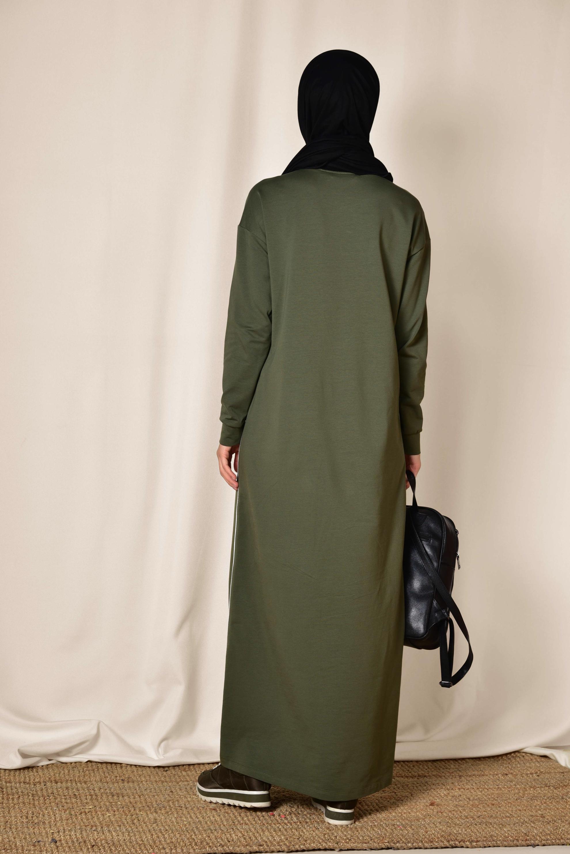 Tesettür giyim HAKİ ÇİZGİLİ EŞOFMAN ELBİSE 4954