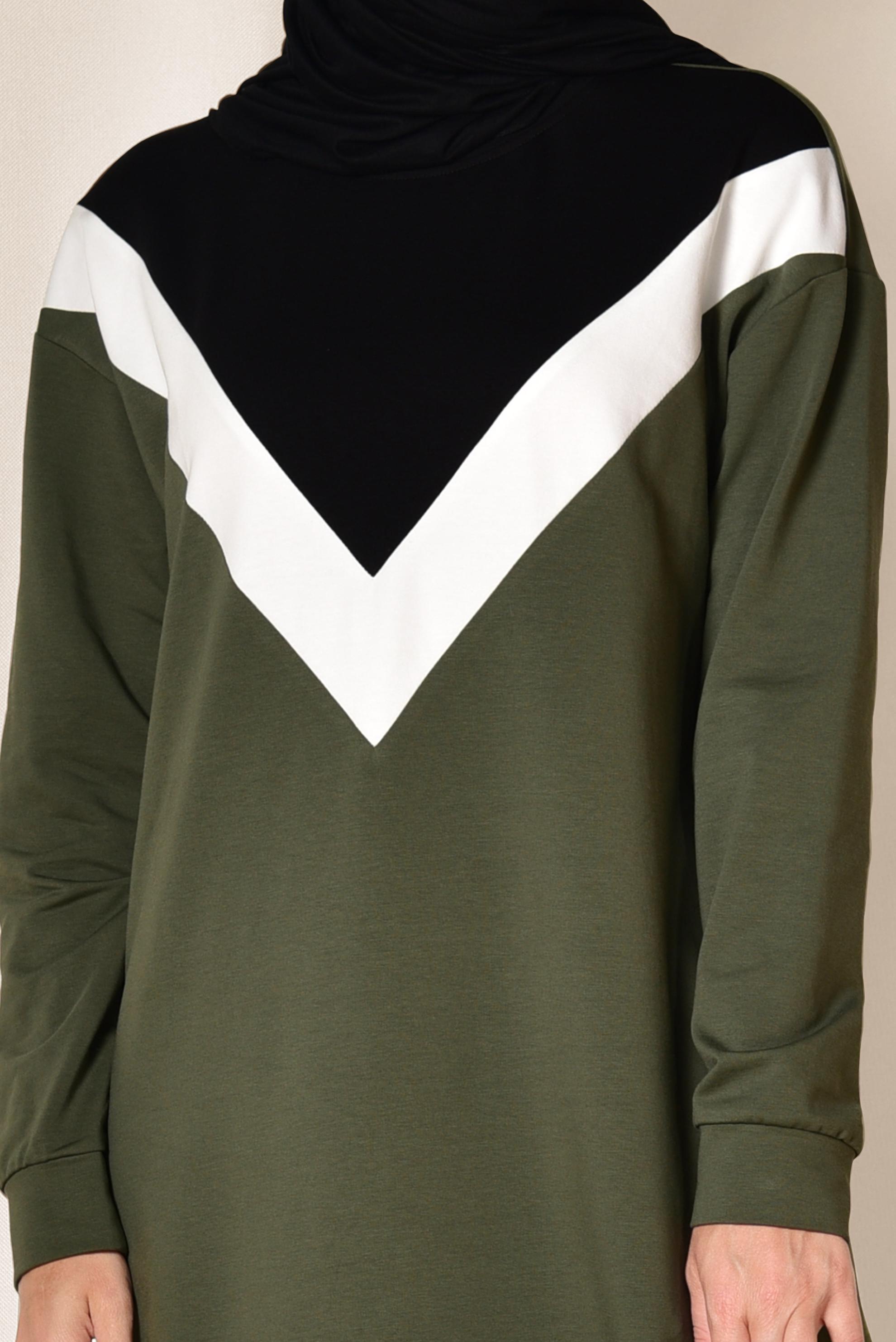 Tesettür giyim HAKİ ÇİZGİLİ EŞOFMAN ELBİSE 4954