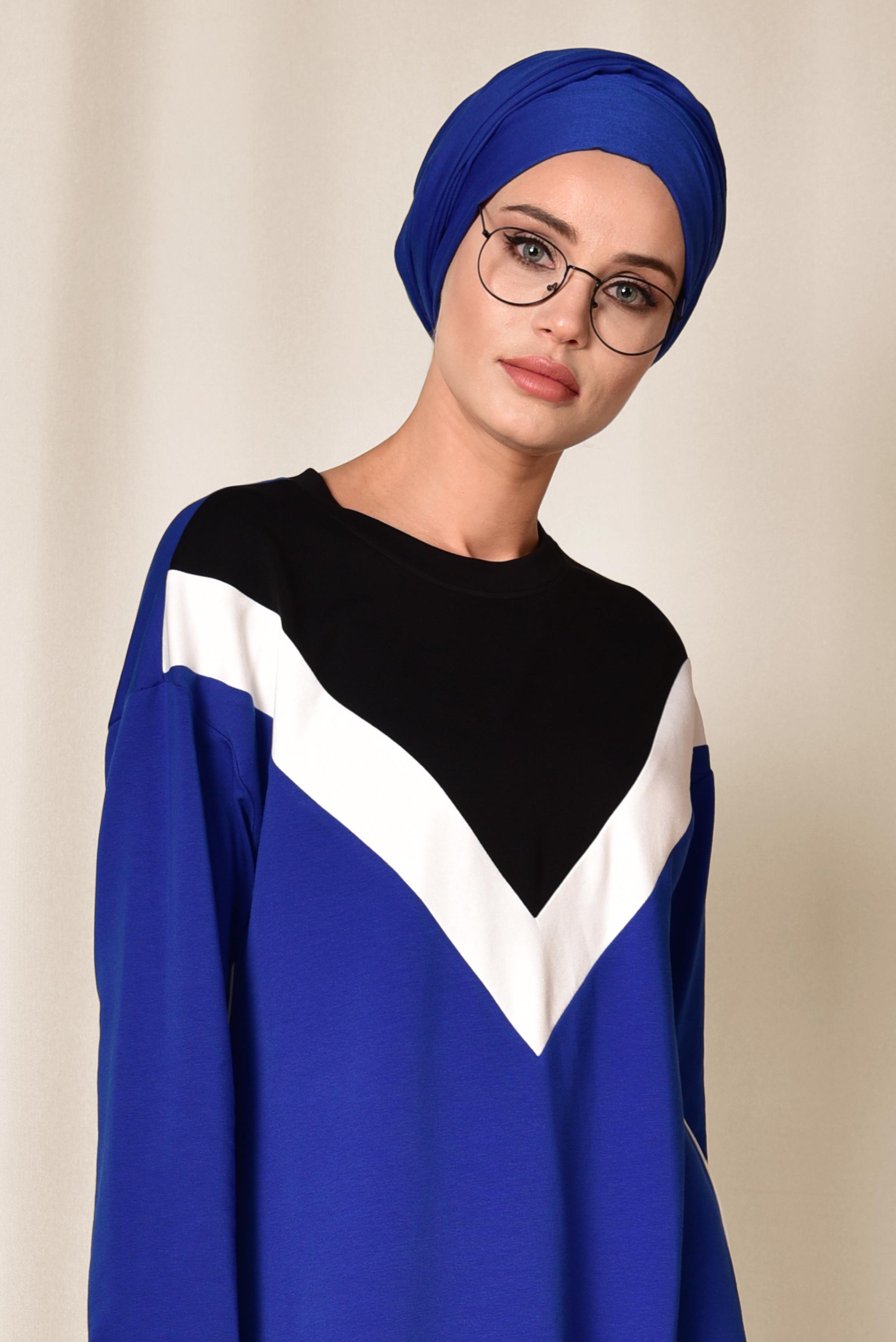 Tesettür giyim LACİVERT ÇİZGİLİ EŞOFMAN ELBİSE 4954