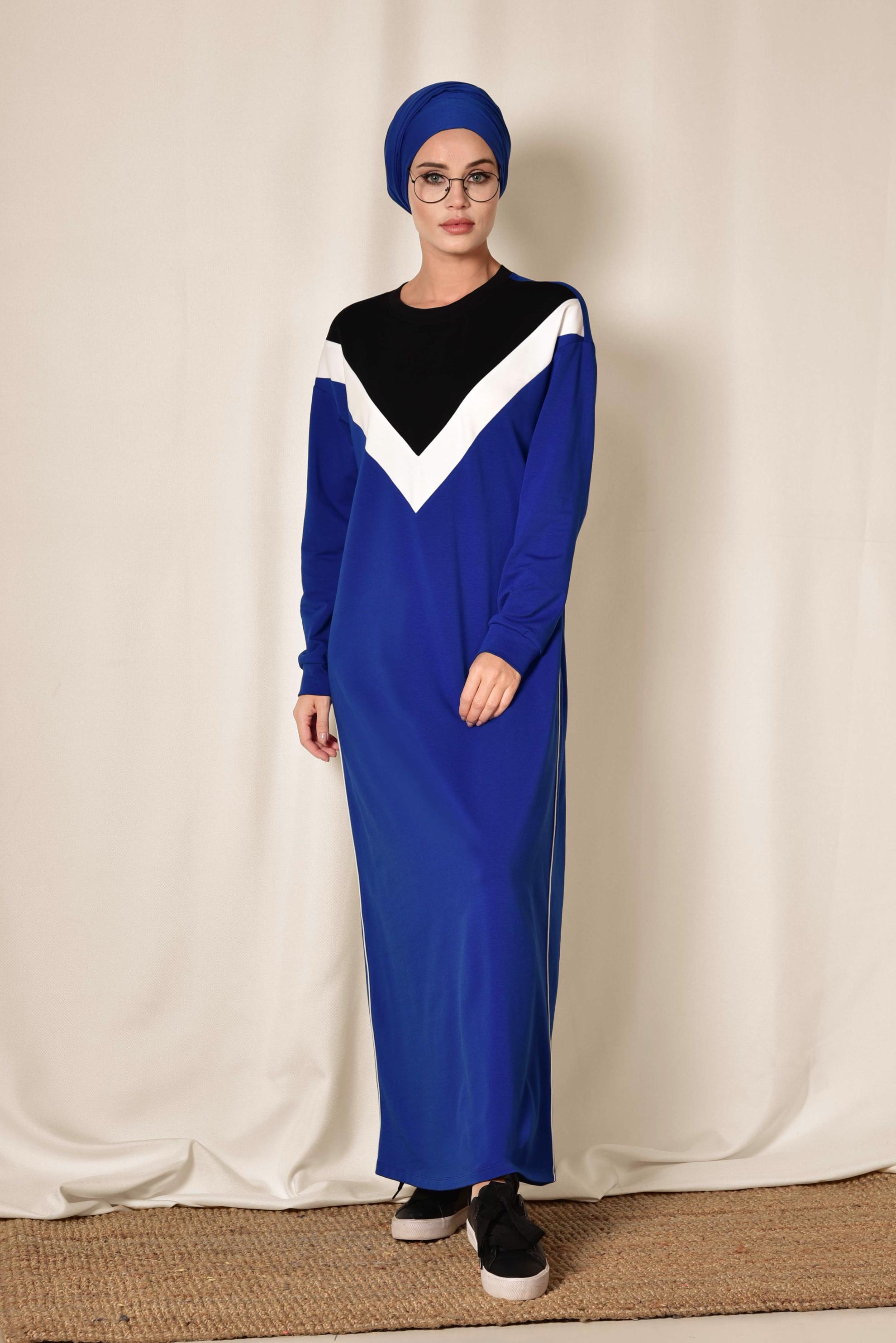 Tesettür giyim LACİVERT ÇİZGİLİ EŞOFMAN ELBİSE 4954