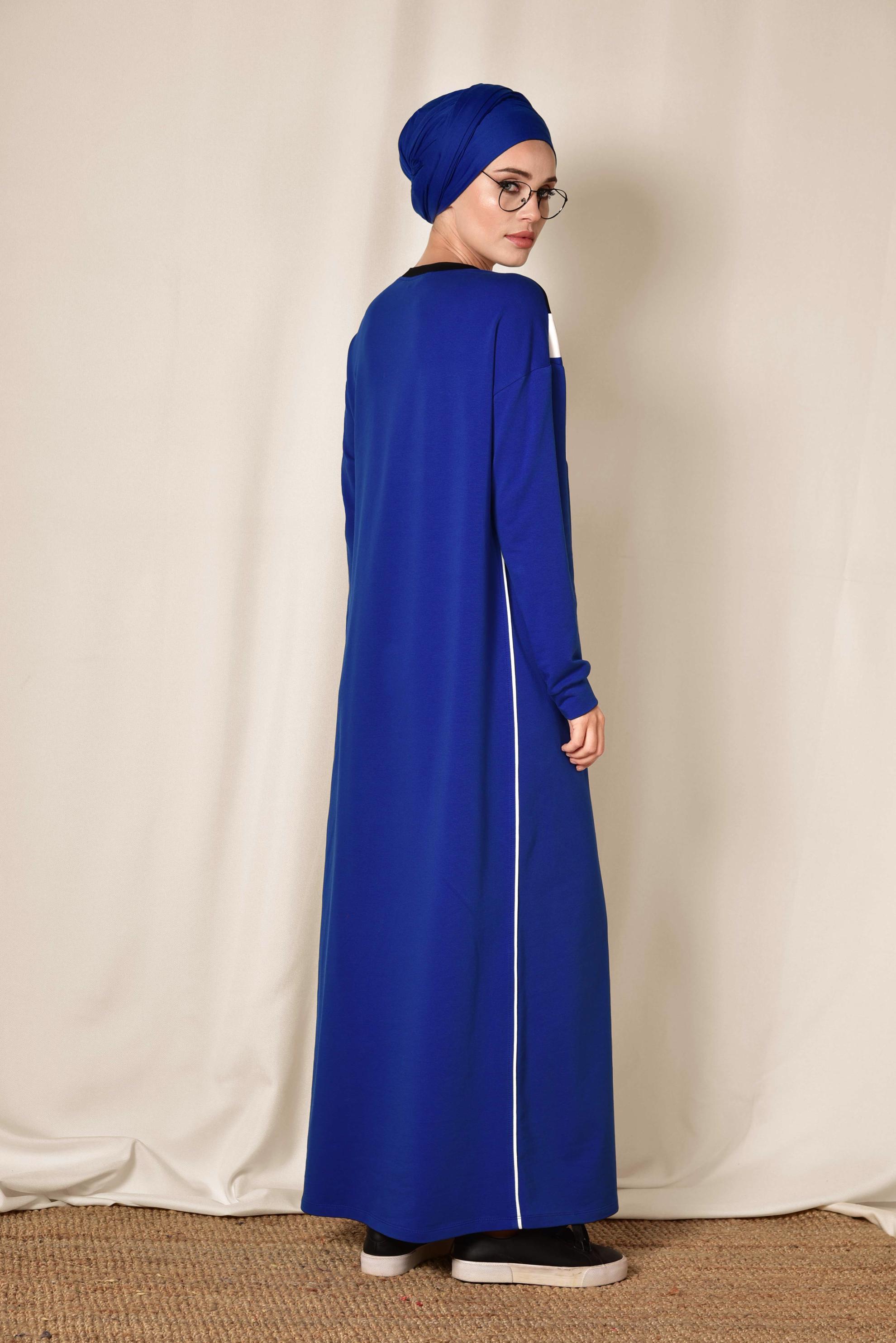 Tesettür giyim LACİVERT ÇİZGİLİ EŞOFMAN ELBİSE 4954