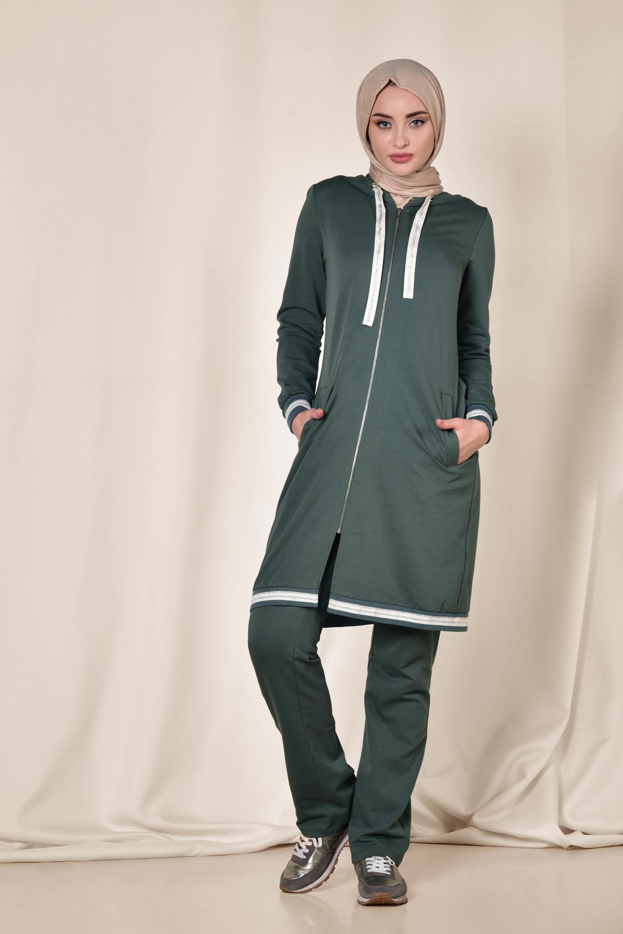 Hijab clothing GREEN Silvery Detail Tracksuit 4957 