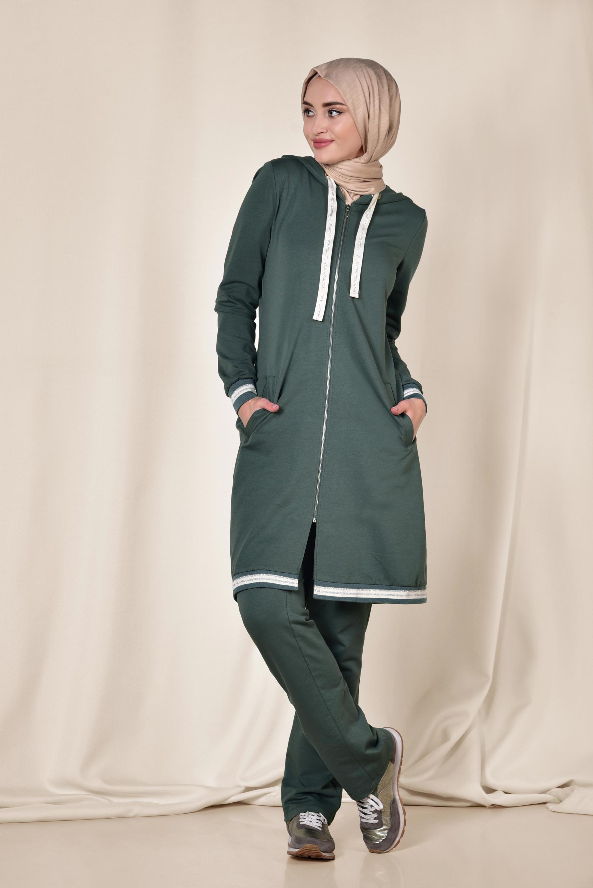 Hijab clothing GREEN Silvery Detail Tracksuit 4957 