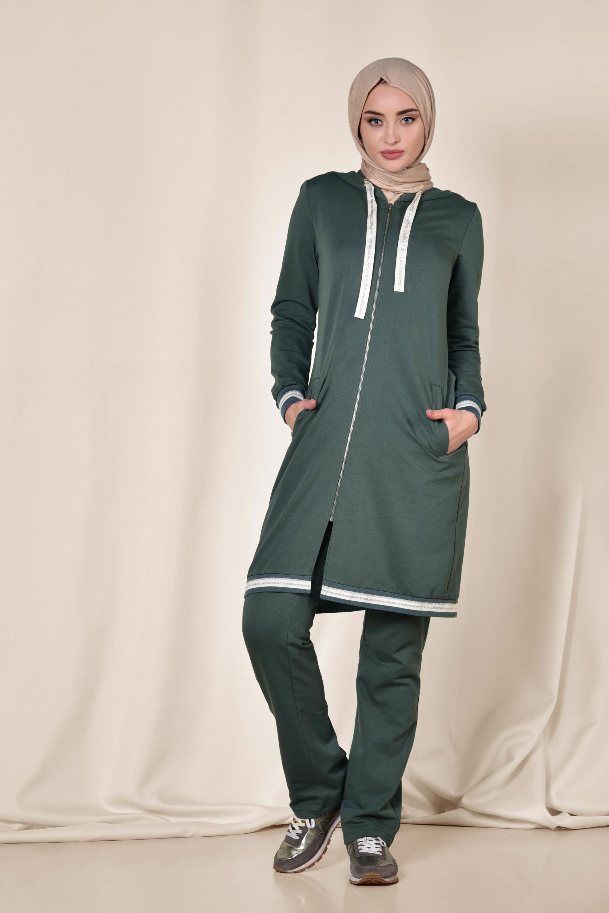 Hijab clothing GREEN Silvery Detail Tracksuit 4957 