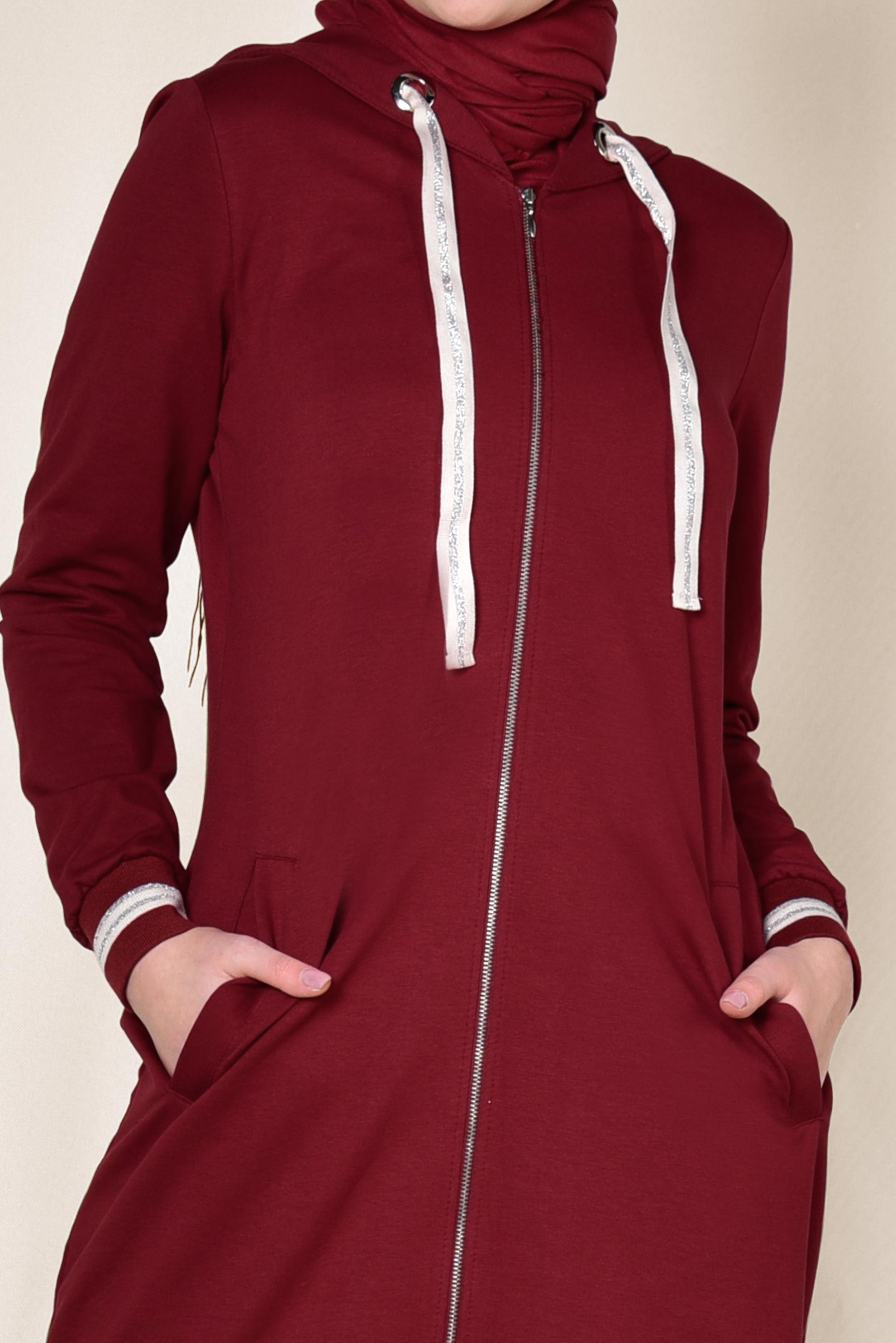 Tesettür giyim BORDO SİM DETAYLI İKİLİ PANTOLONLU EŞOFMAN TAKIMI 4957