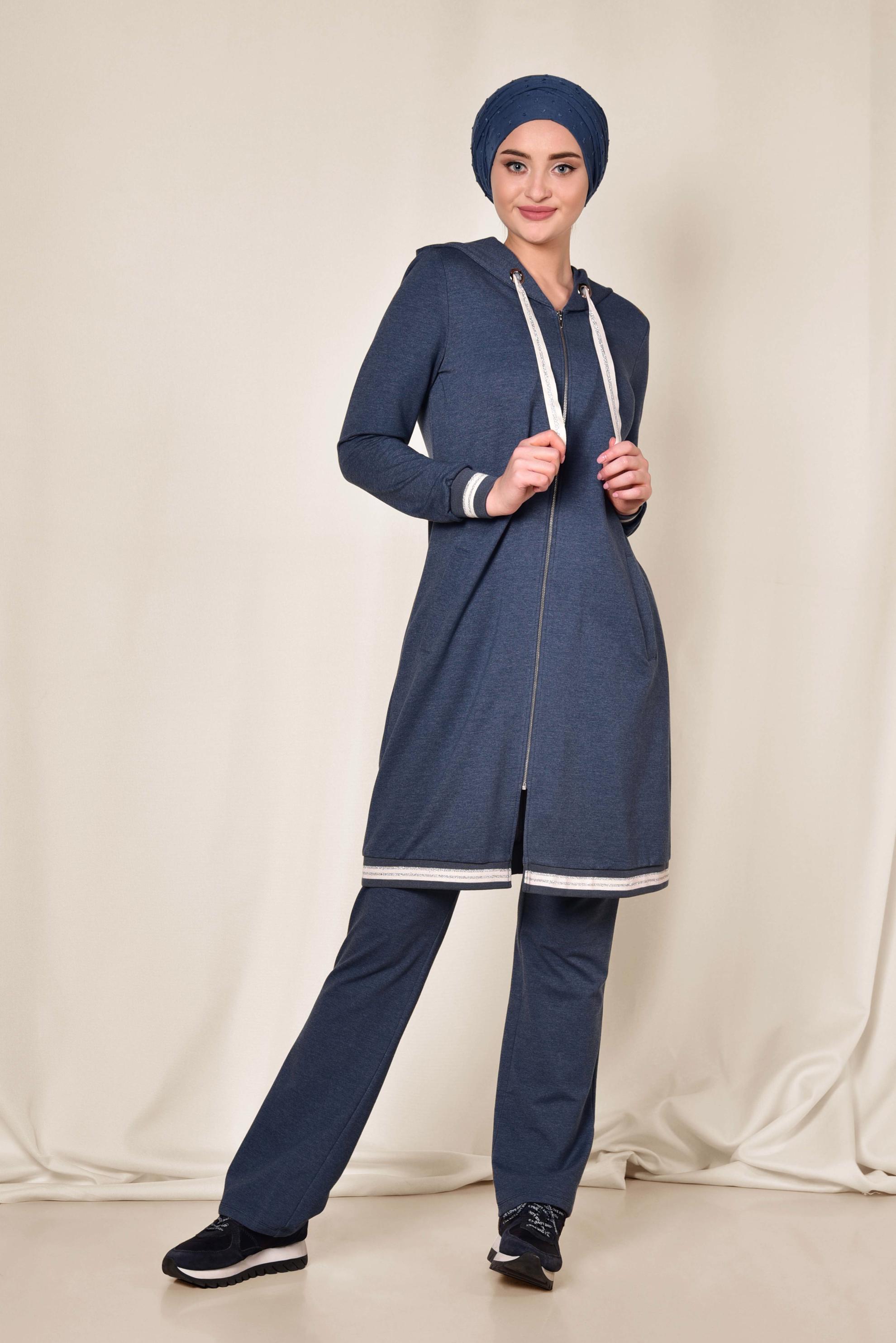 Hijab clothing NAVY BLUE Silvery Detail Tracksuit 4957 