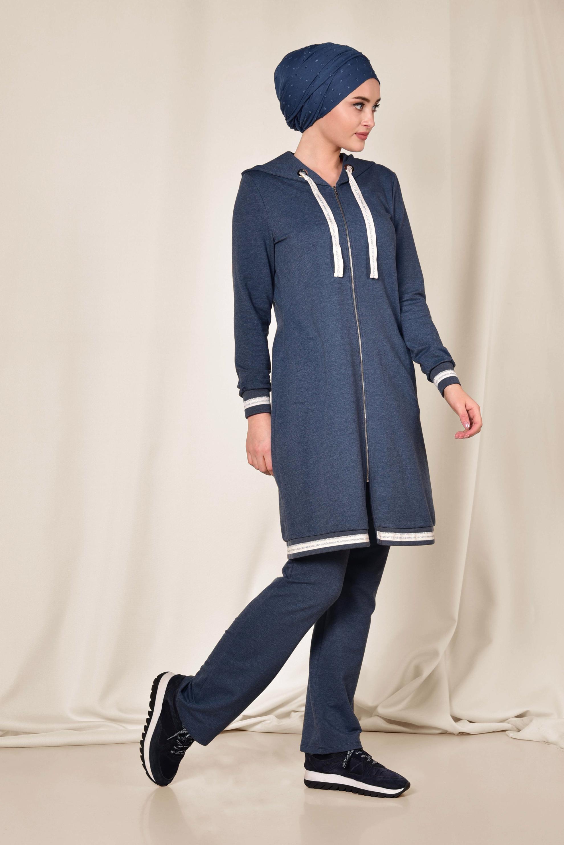Hijab clothing NAVY BLUE Silvery Detail Tracksuit 4957 