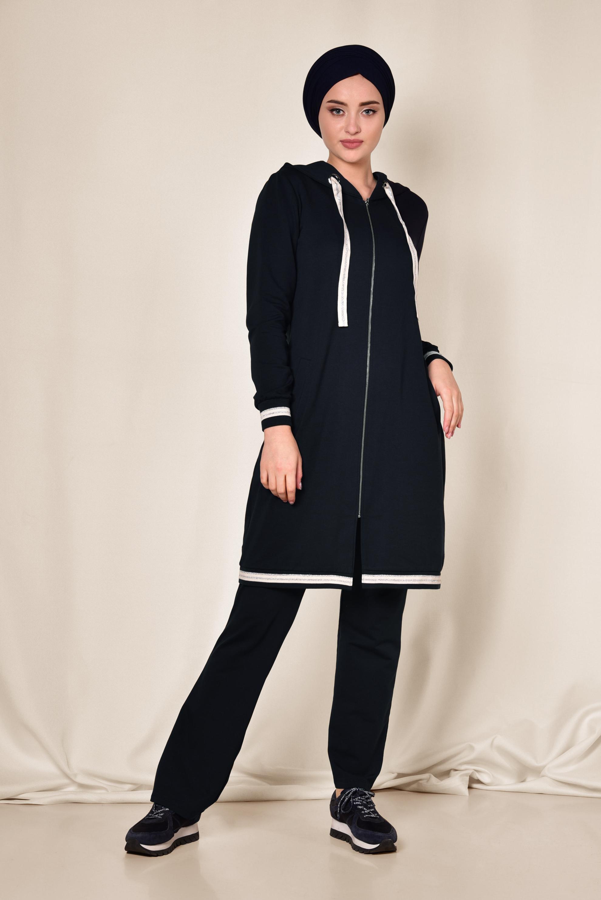 Hijab clothing NAVY BLUE Silvery Detail Tracksuit 4957 