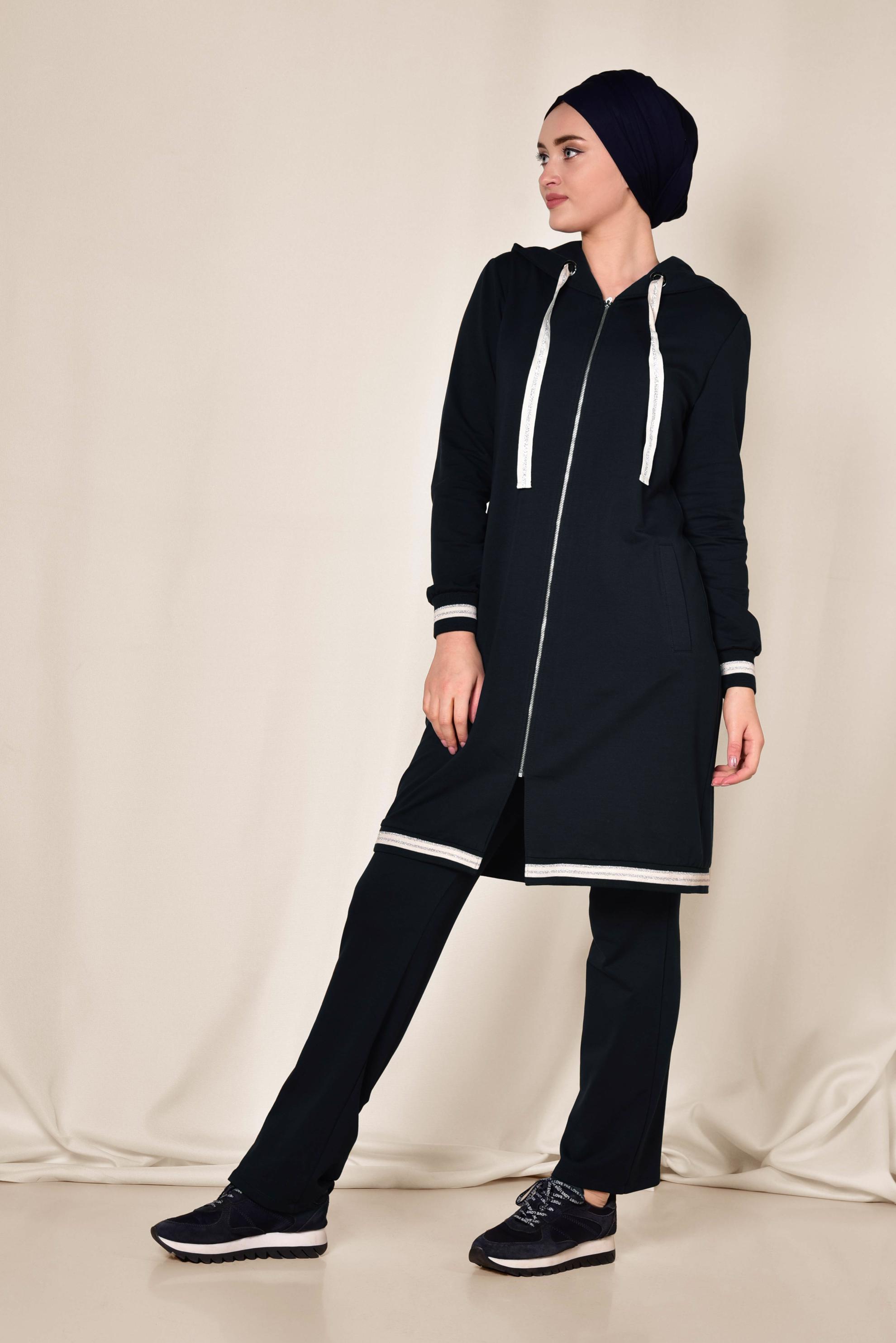 Hijab clothing NAVY BLUE Silvery Detail Tracksuit 4957 
