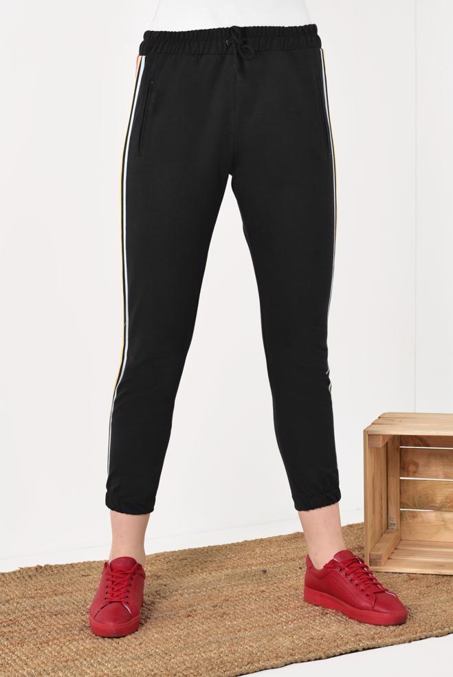 Hijab clothing BLACK Color Detail Tracksuit Pant 7590 - ALVİNA