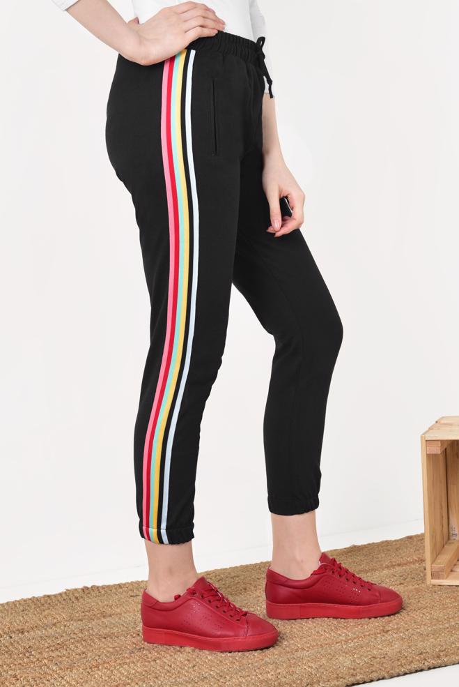 Hijab clothing BLACK Color Detail Tracksuit Pant 7590 - ALVİNA
