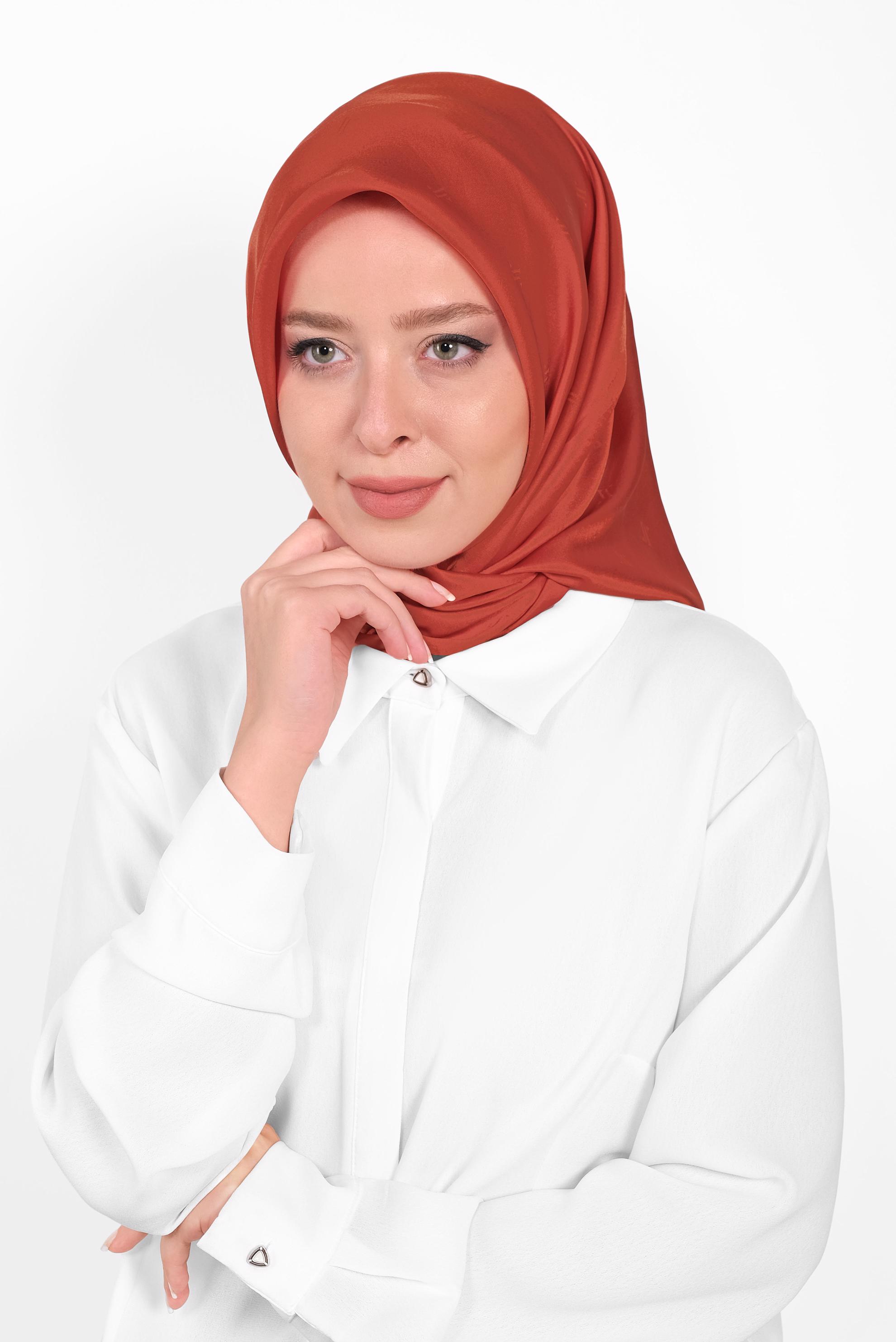 Tesettür giyim TURUNCU 9960 ALVİNA LOGOLU İPEKSİ EŞARP