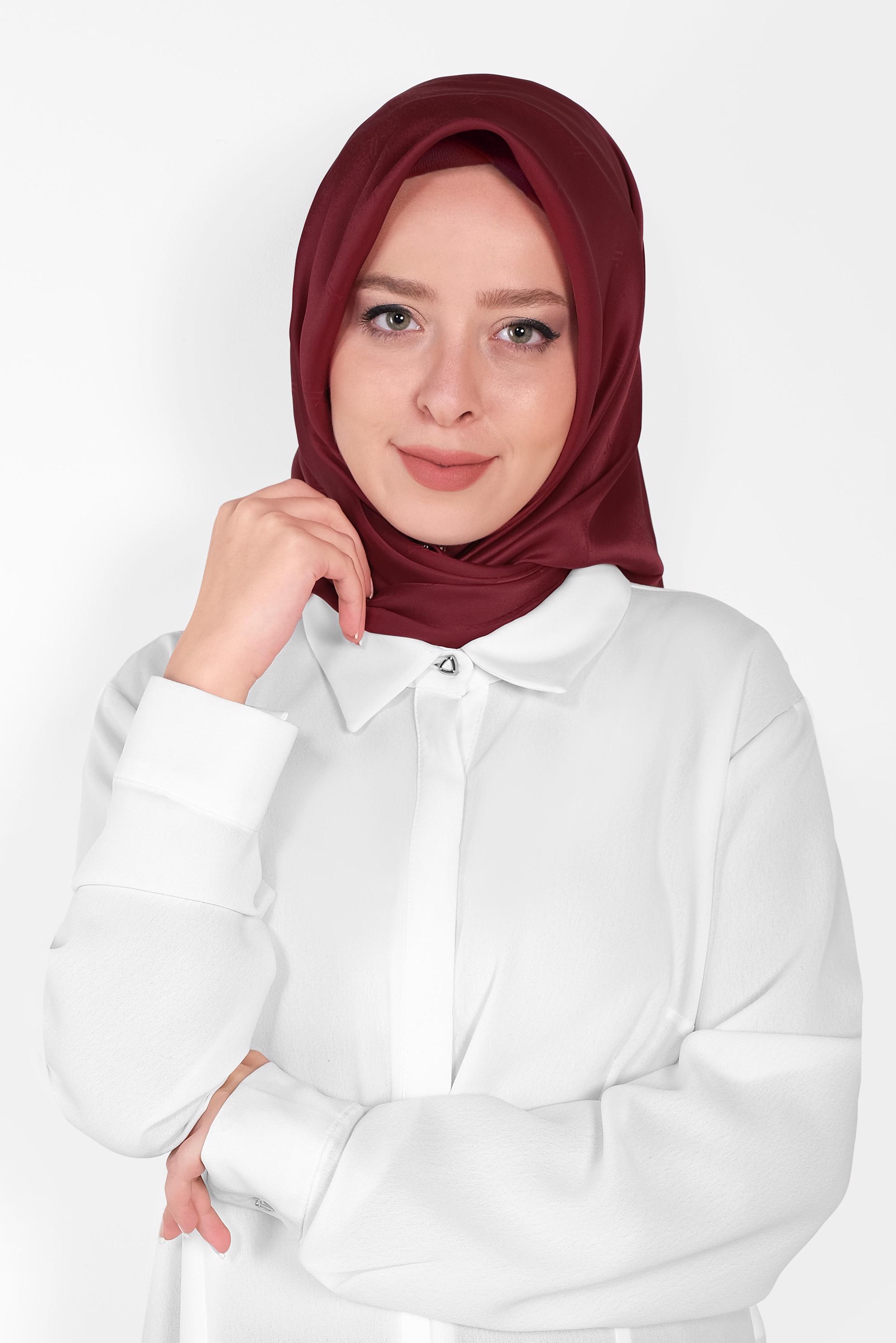 Tesettür giyim BORDO 9960 ALVİNA LOGOLU İPEKSİ EŞARP
