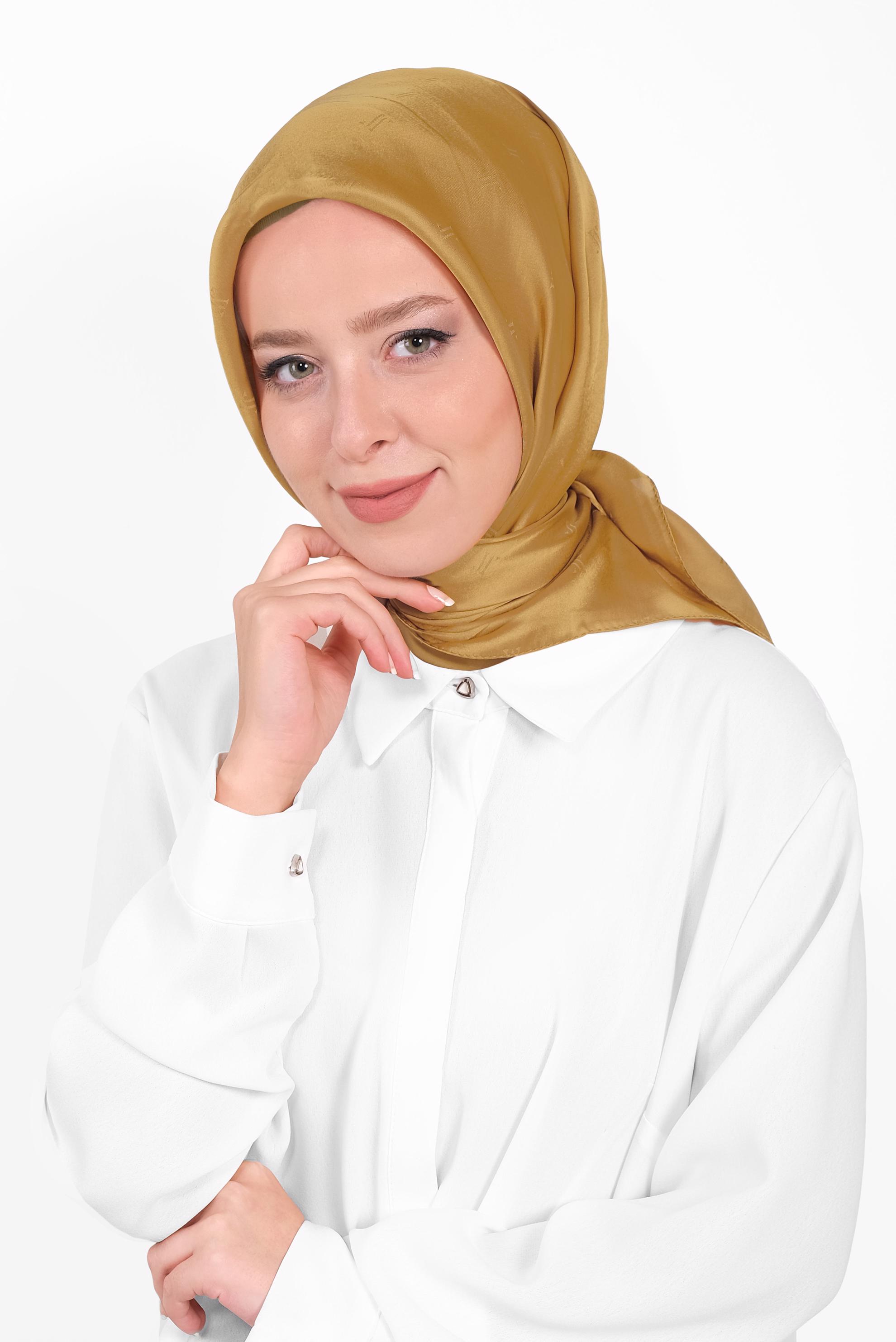 Tesettür giyim SARI 9960 ALVİNA LOGOLU İPEKSİ EŞARP