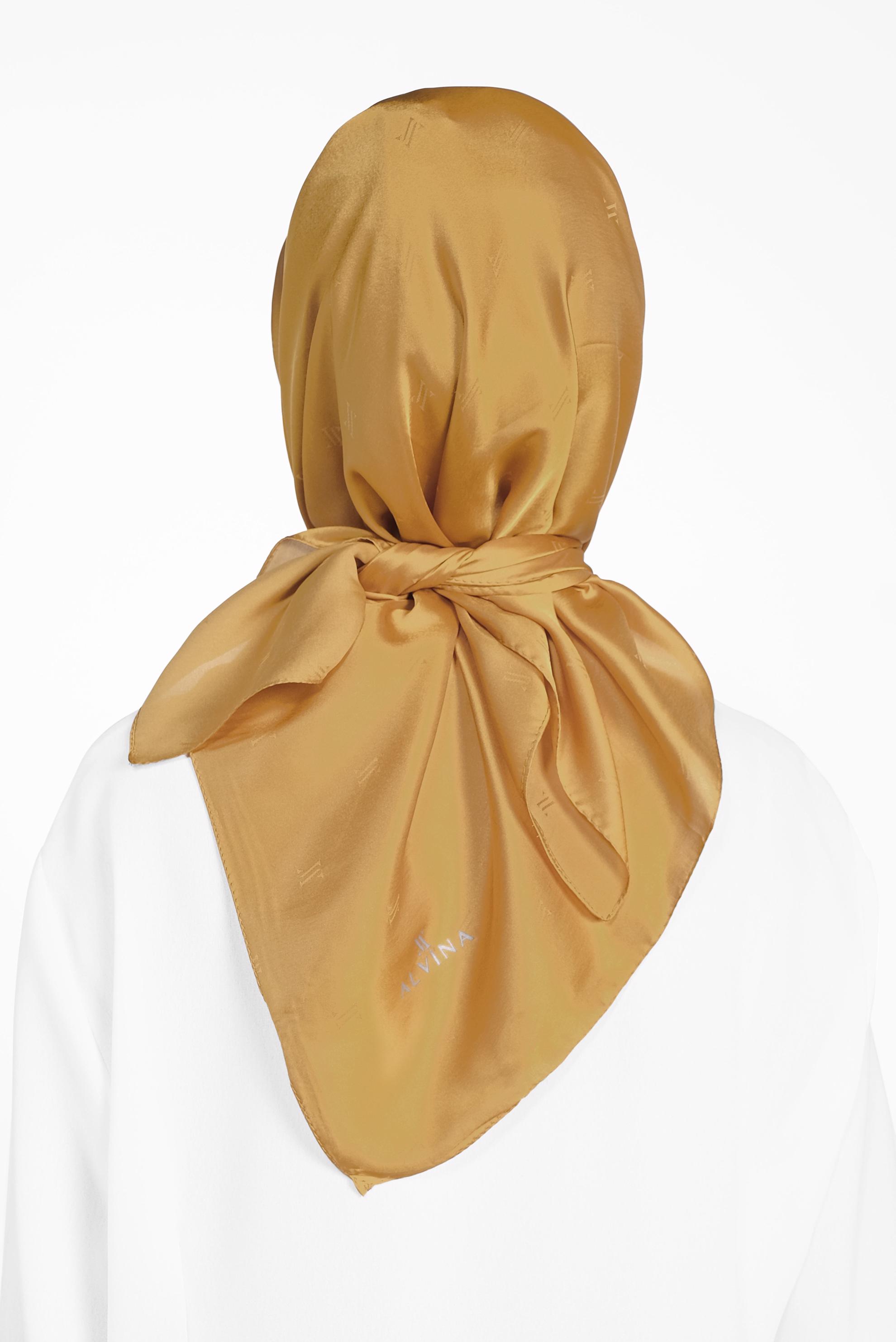 Tesettür giyim SARI 9960 ALVİNA LOGOLU İPEKSİ EŞARP