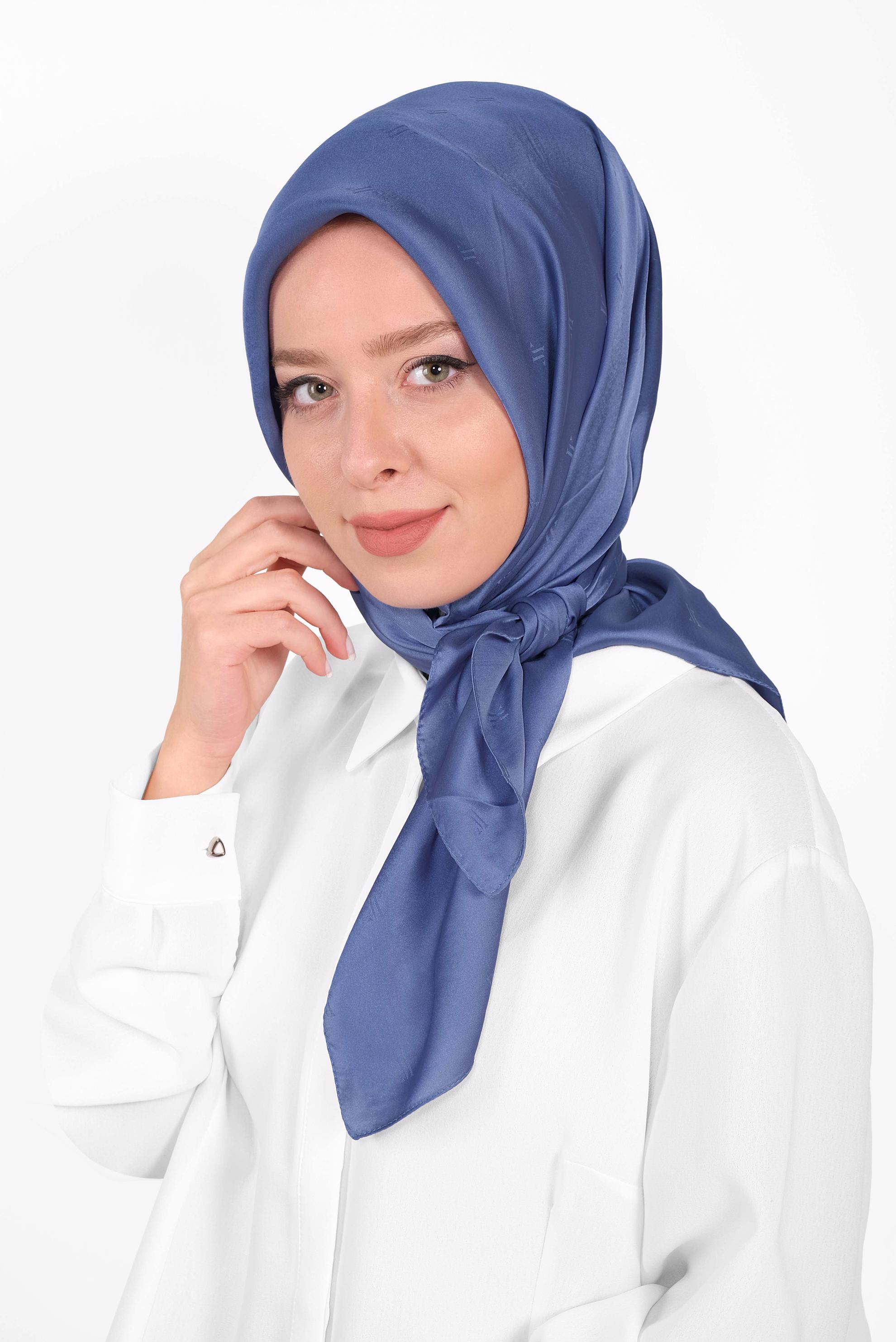 Tesettür giyim LACİVERT 9960 ALVİNA LOGOLU İPEKSİ EŞARP