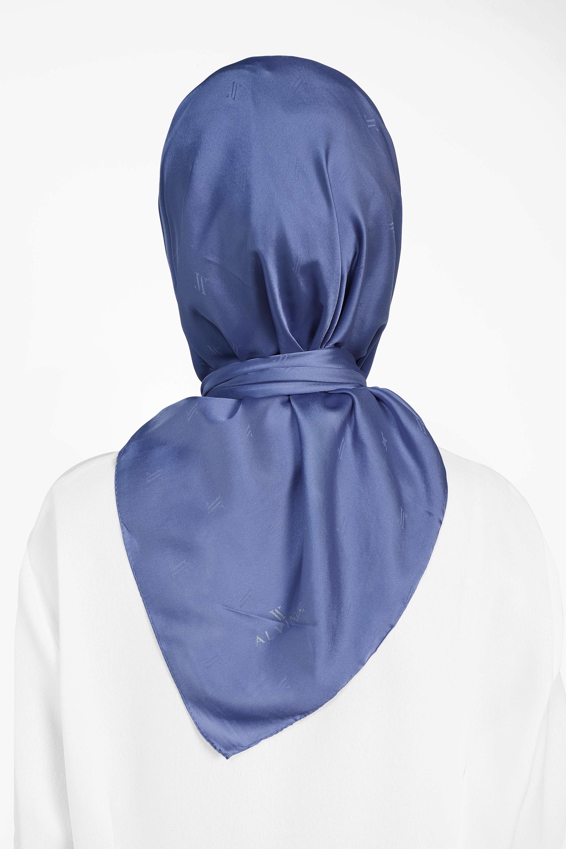 Tesettür giyim LACİVERT 9960 ALVİNA LOGOLU İPEKSİ EŞARP