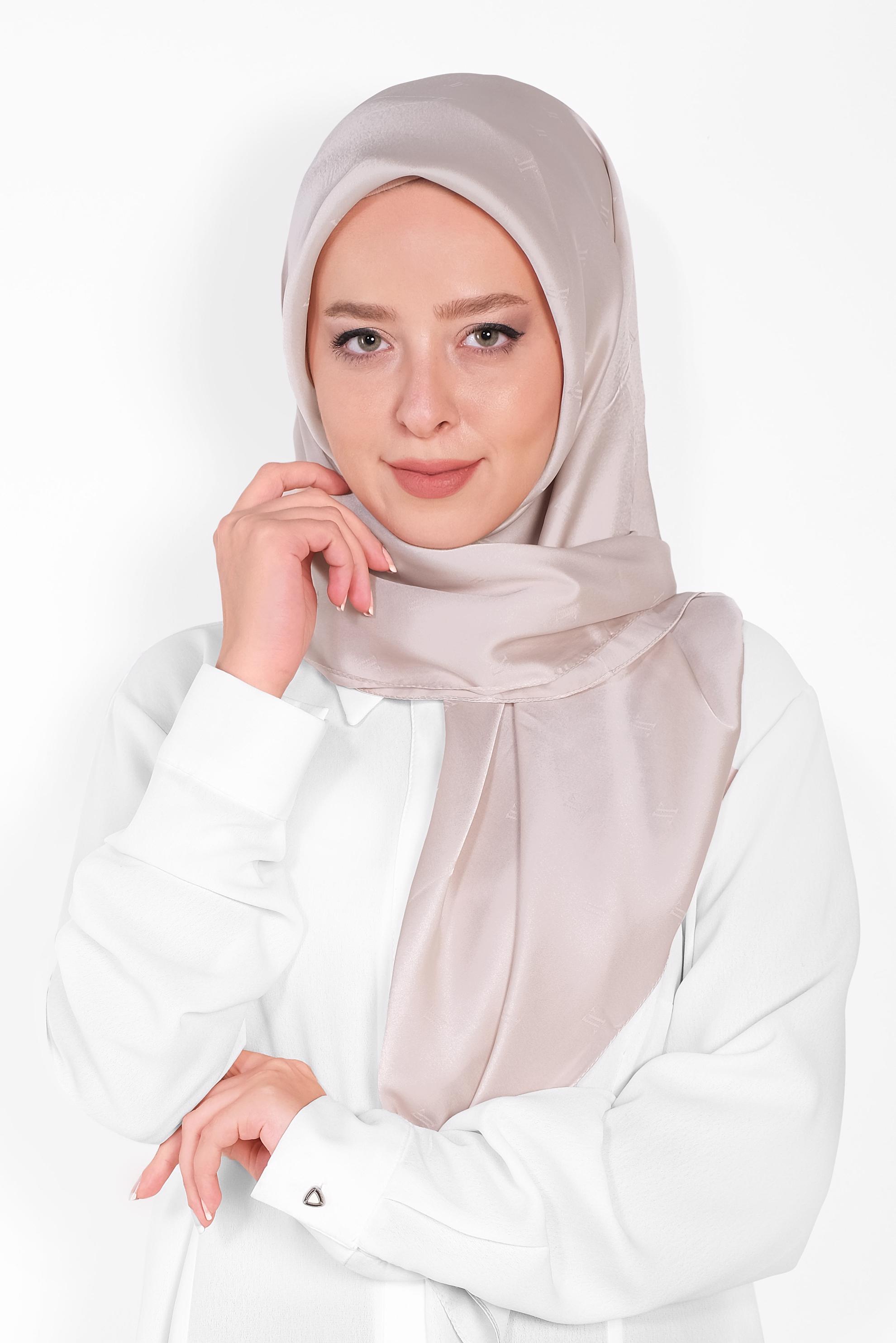 Tesettür giyim BEJ 9960 ALVİNA LOGOLU İPEKSİ EŞARP