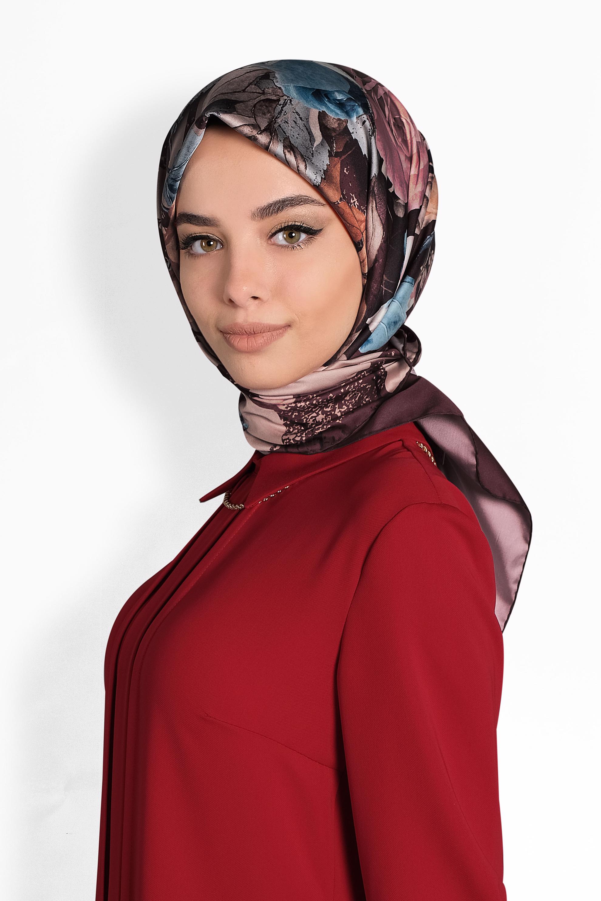 Tesettür giyim BORDO 9986 ALVİNA DİJİTAL EŞARP
