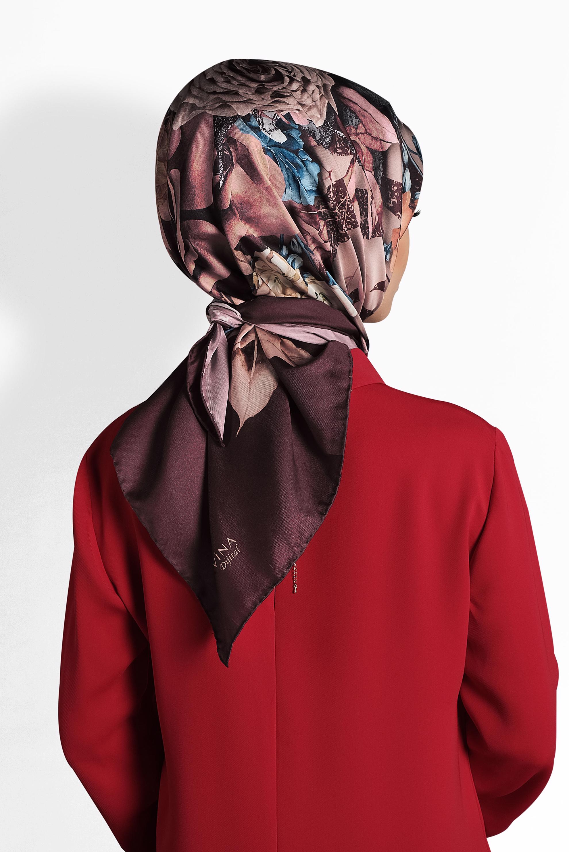 Tesettür giyim BORDO 9986 ALVİNA DİJİTAL EŞARP