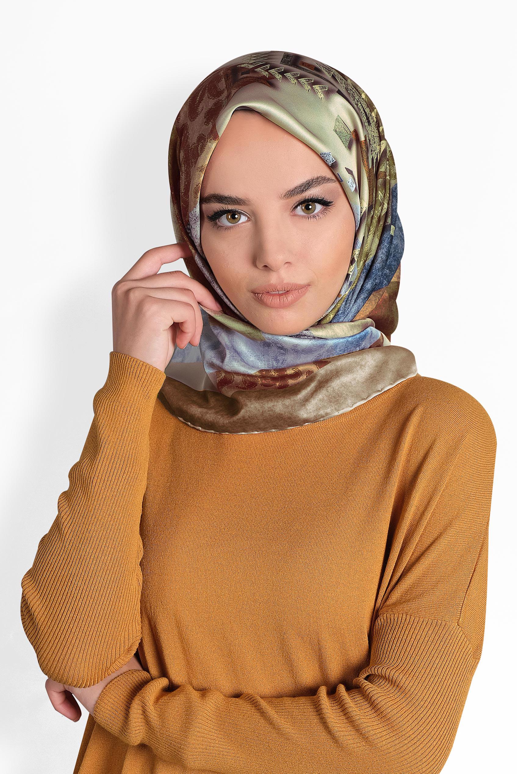 Tesettür giyim TURUNCU 9987 ALVİNA DİJİTAL EŞARP