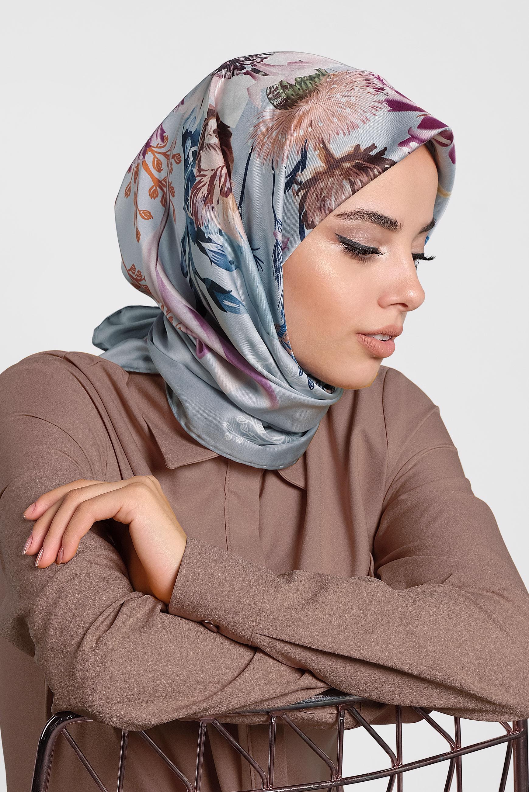 Tesettür giyim GRİ 9988 ALVİNA DİJİTAL EŞARP