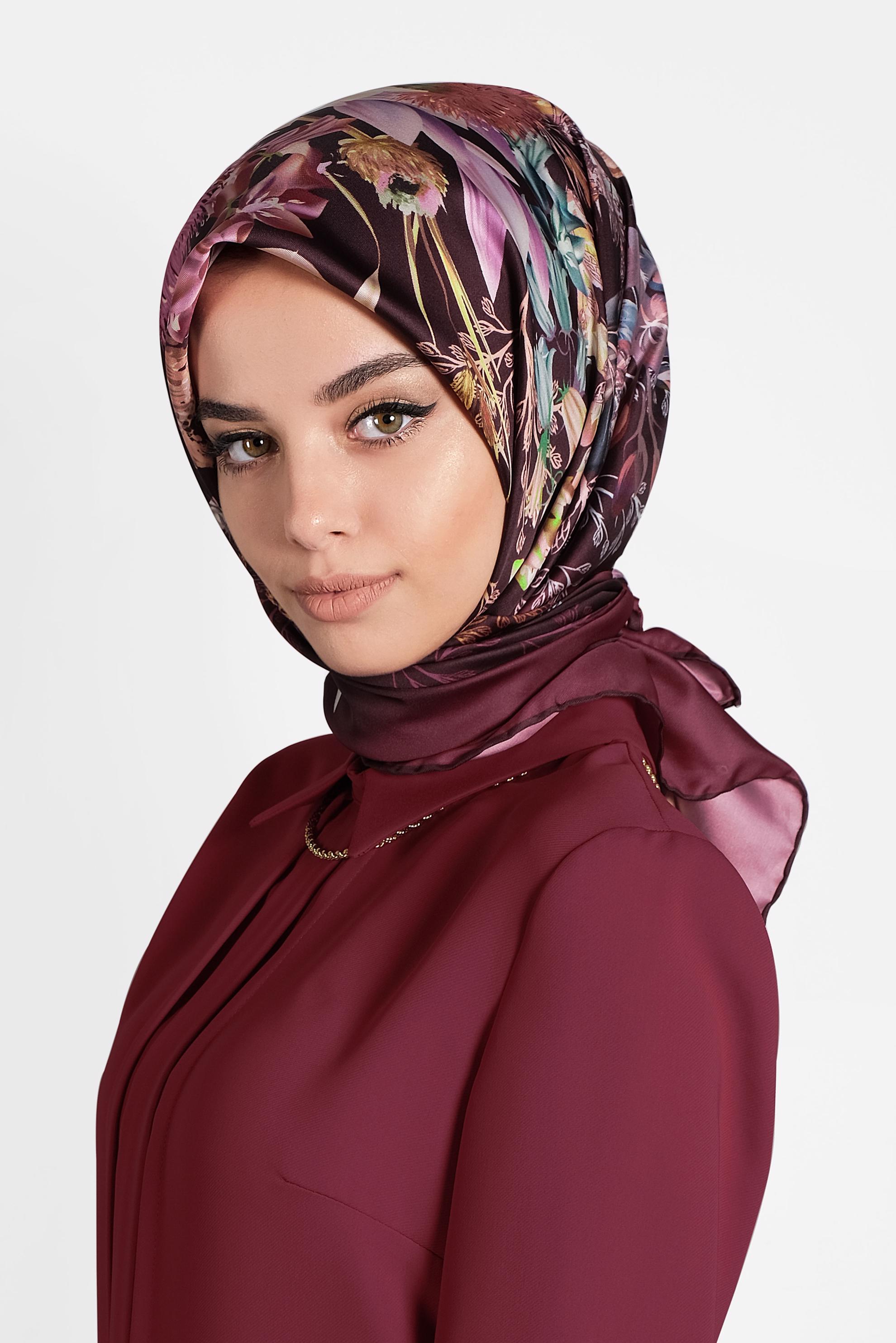 Tesettür giyim BORDO 9988 ALVİNA DİJİTAL EŞARP