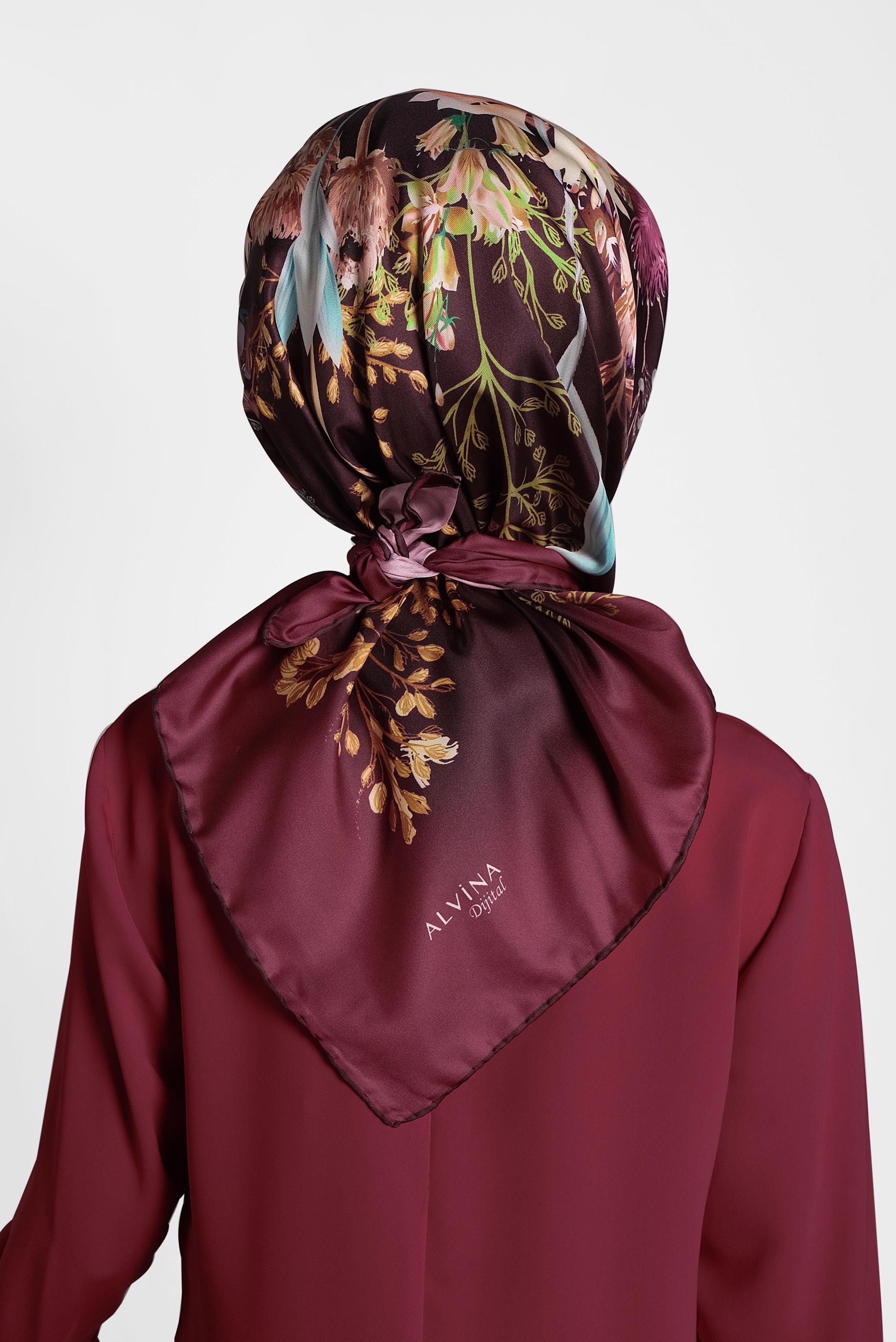 Tesettür giyim BORDO 9988 ALVİNA DİJİTAL EŞARP