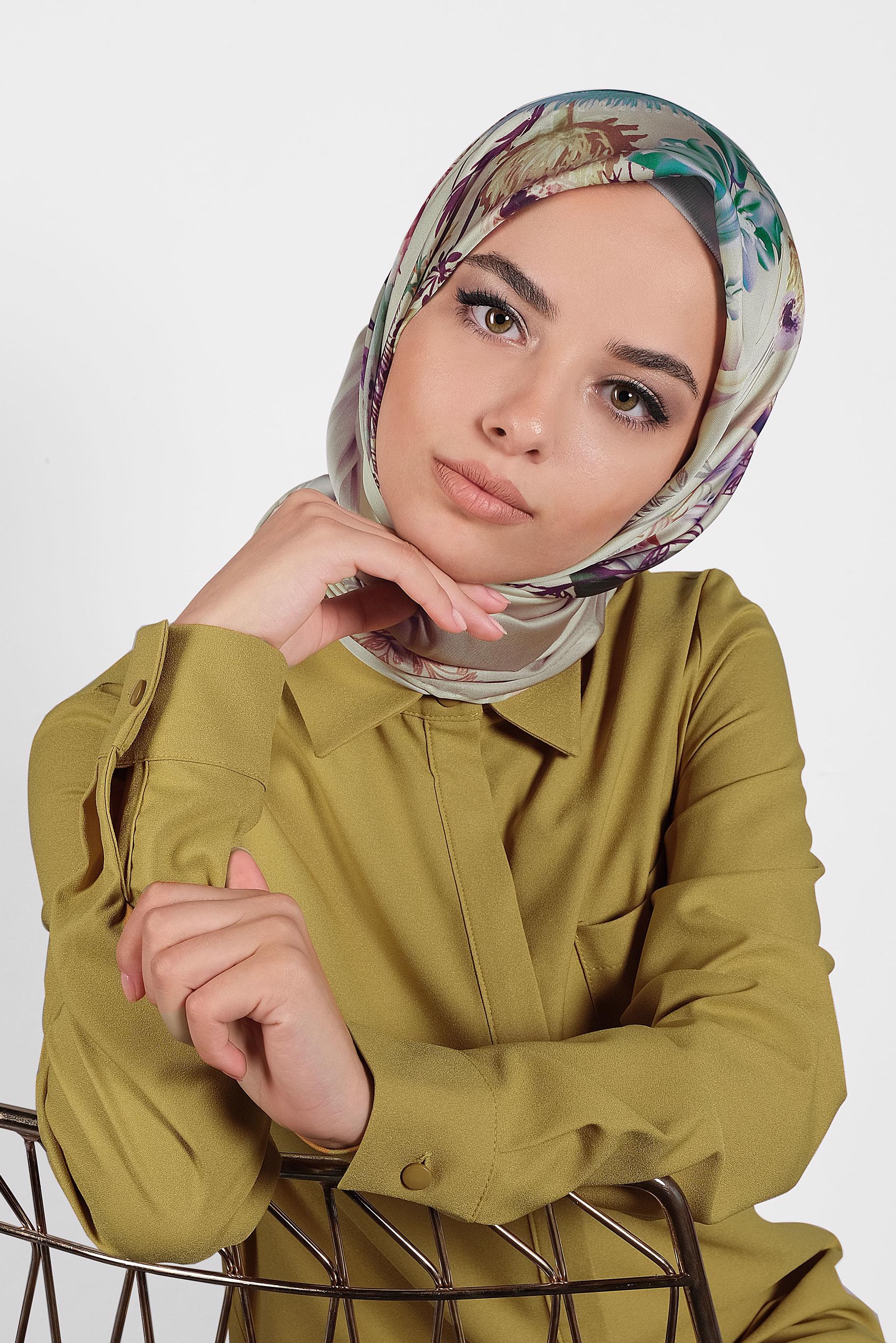 Tesettür giyim BEJ 9988 ALVİNA DİJİTAL EŞARP