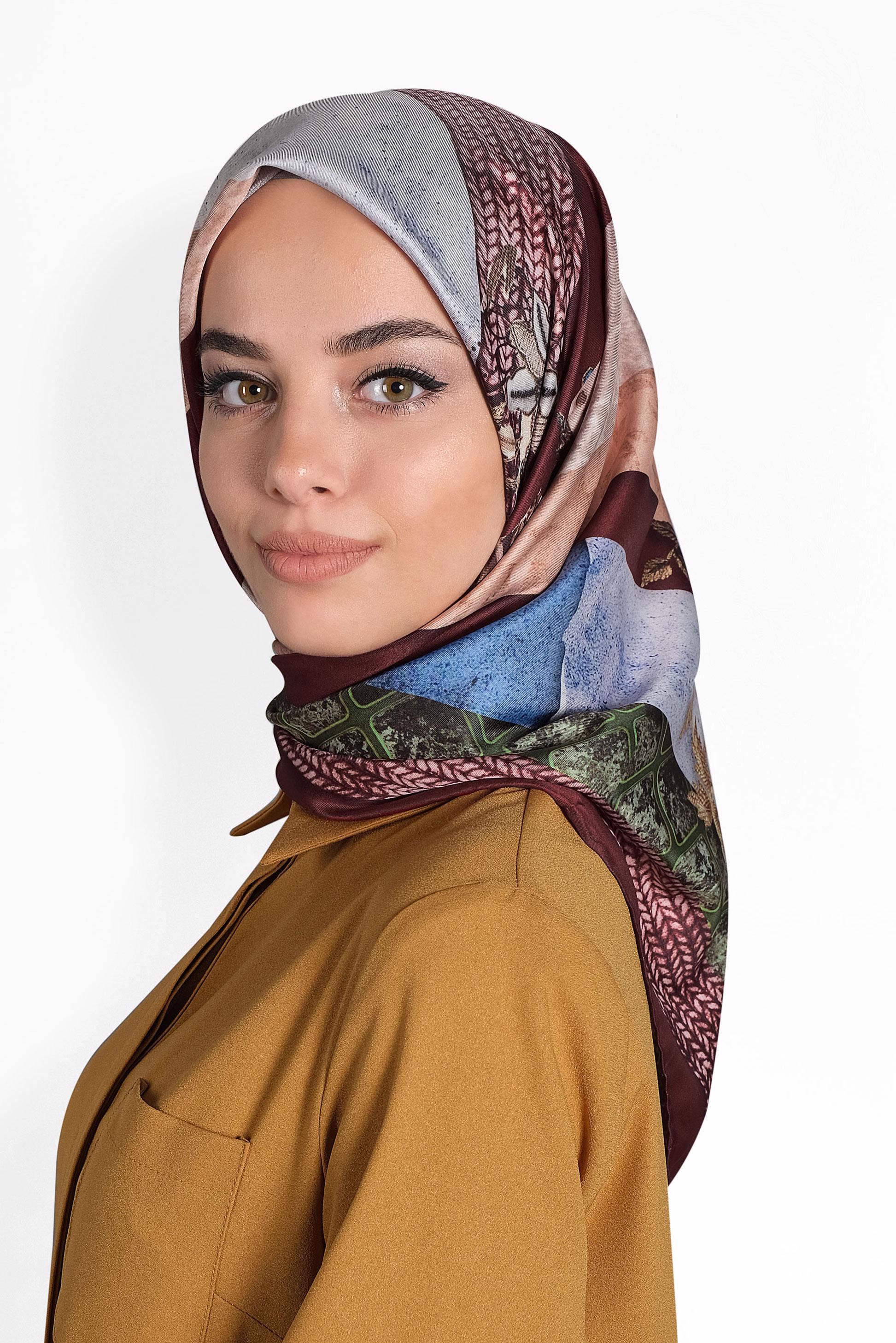 Tesettür giyim BORDO 9989 ALVİNA DİJİTAL EŞARP