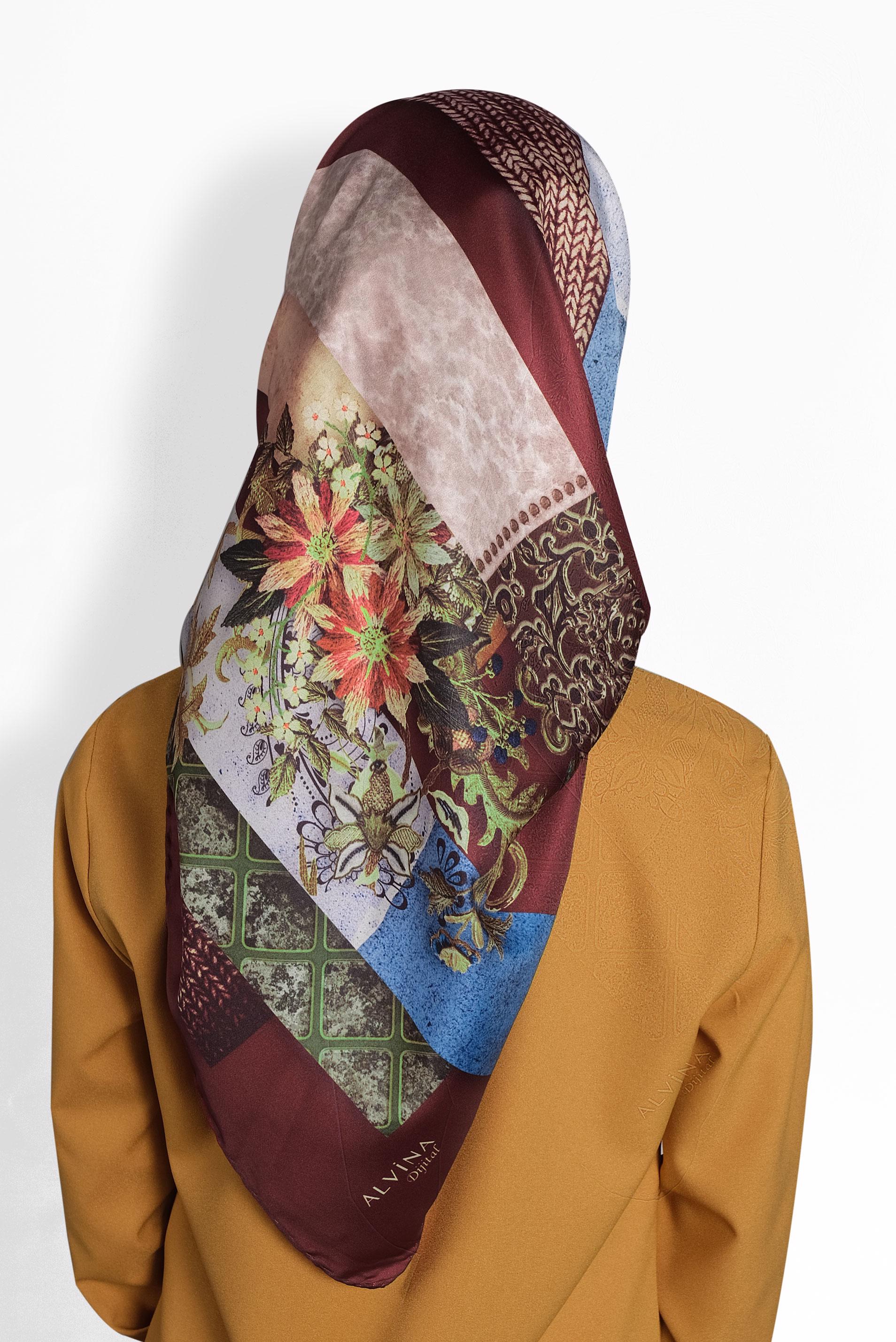 Tesettür giyim BORDO 9989 ALVİNA DİJİTAL EŞARP