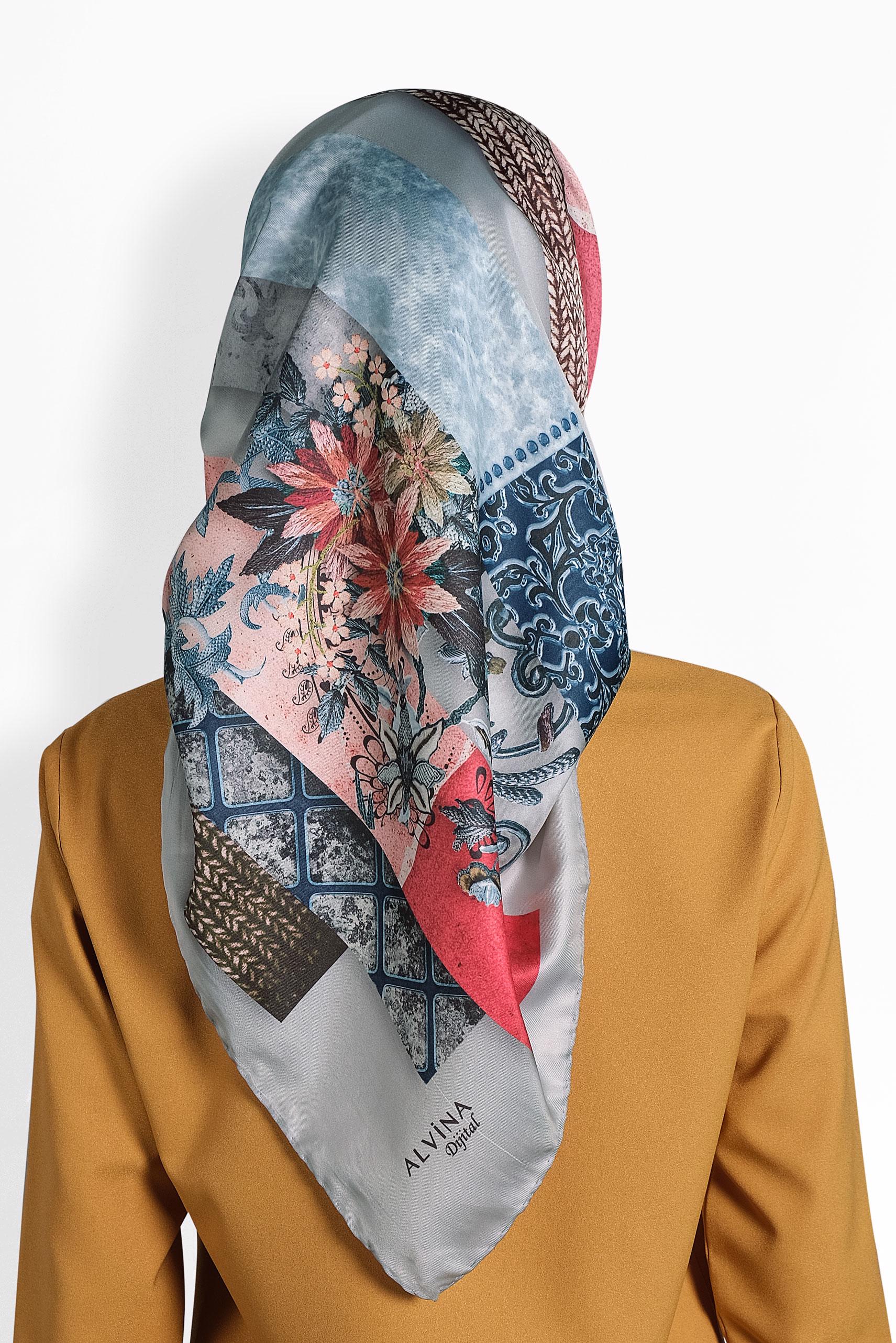 Tesettür giyim GÜMÜŞ 9989 ALVİNA DİJİTAL EŞARP