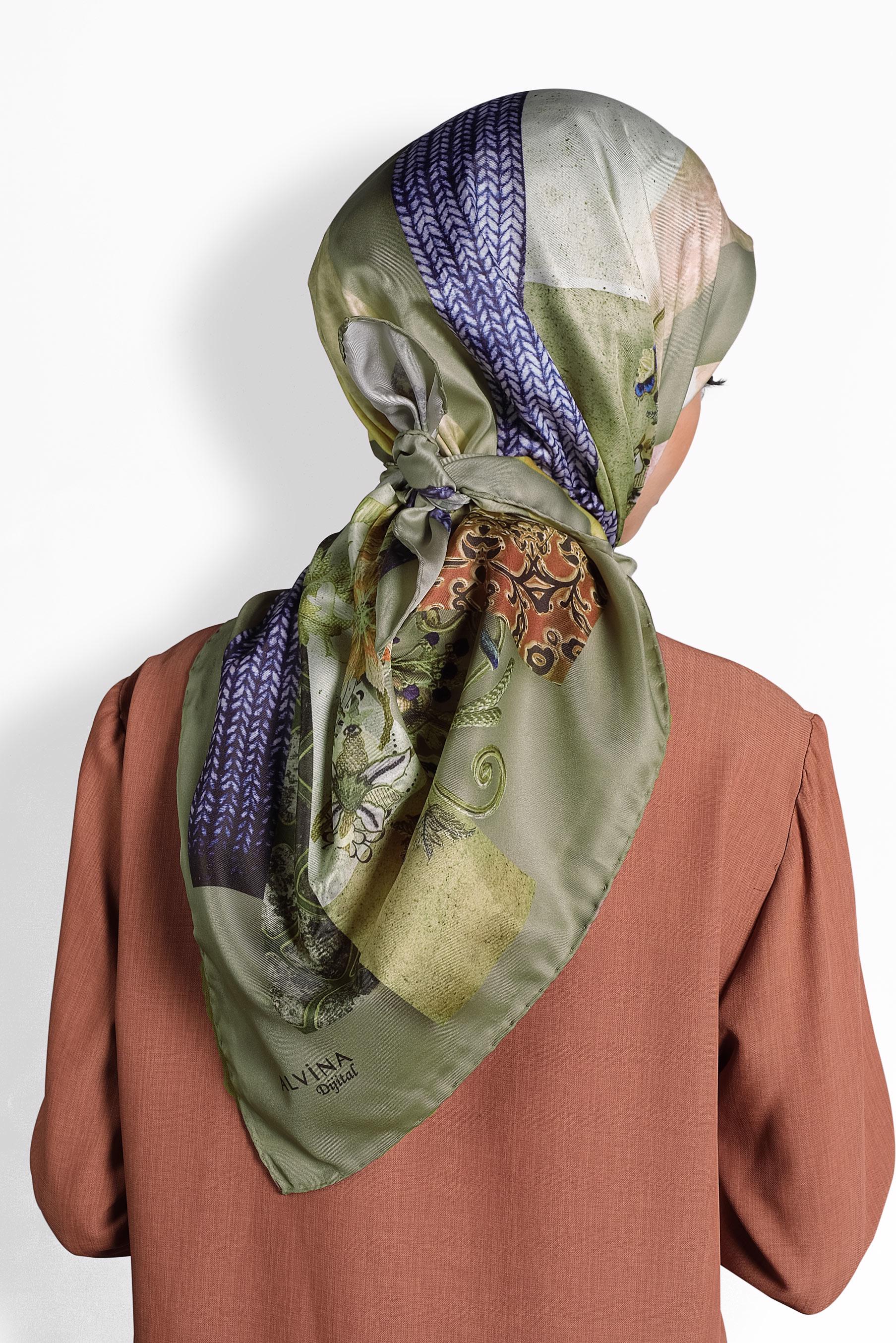 Tesettür giyim HAKİ 9989 ALVİNA DİJİTAL EŞARP