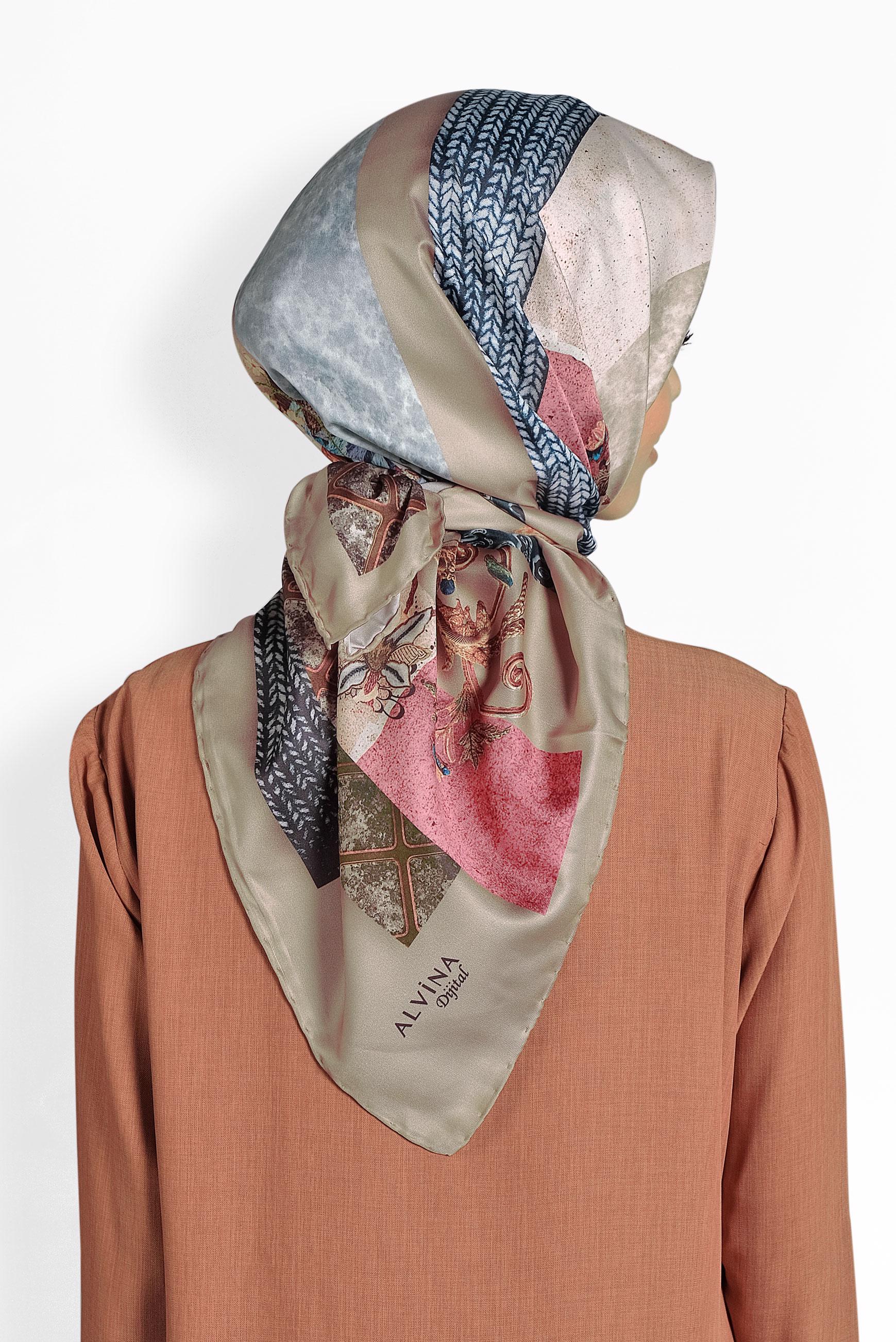 Tesettür giyim VİZON 9989 ALVİNA DİJİTAL EŞARP