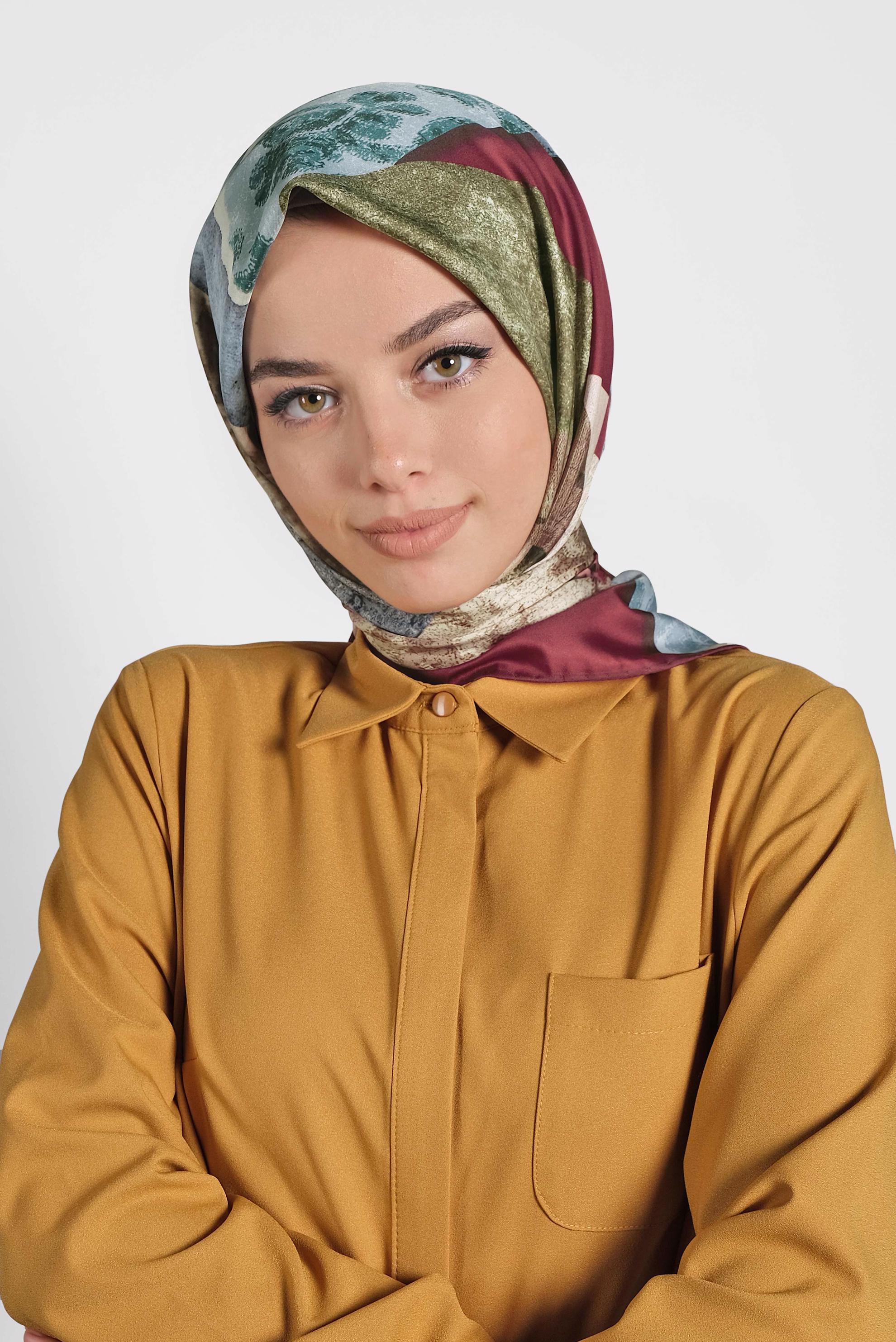 Tesettür giyim BORDO 9992 ALVİNA DİJİTAL EŞARP