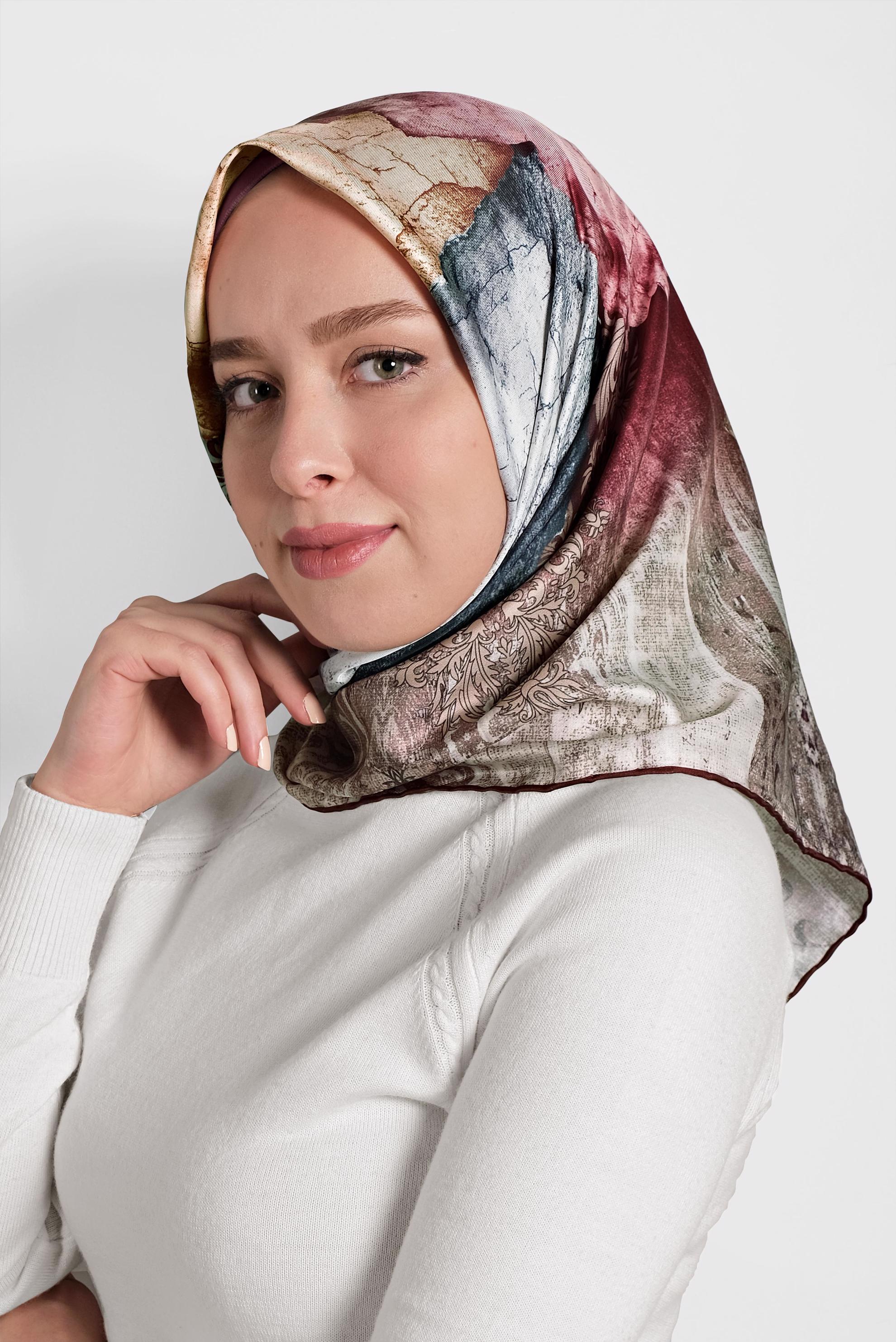 Tesettür giyim BORDO 9993 ALVİNA DİJİTAL EŞARP