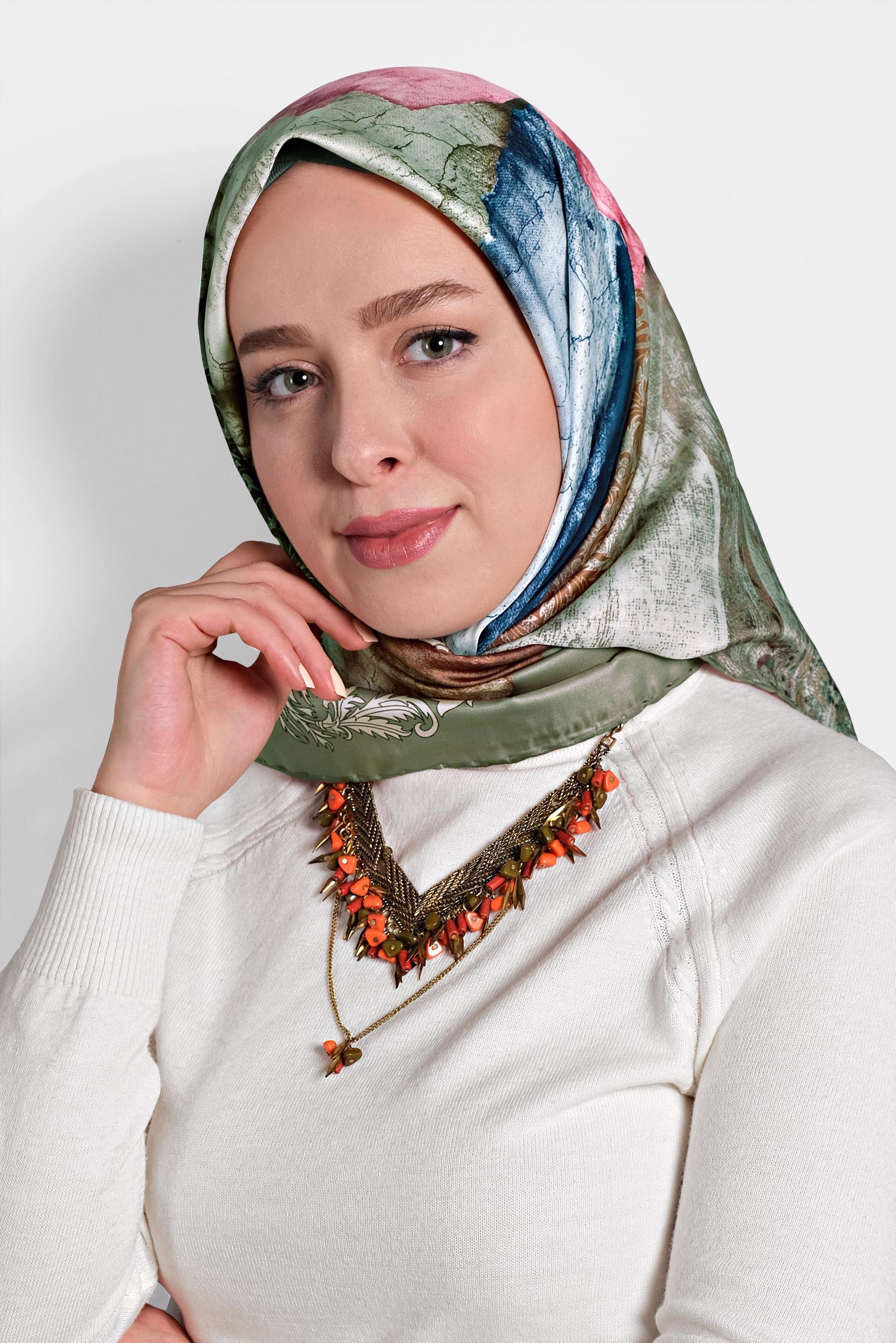 Tesettür giyim HAKİ 9993 ALVİNA DİJİTAL EŞARP