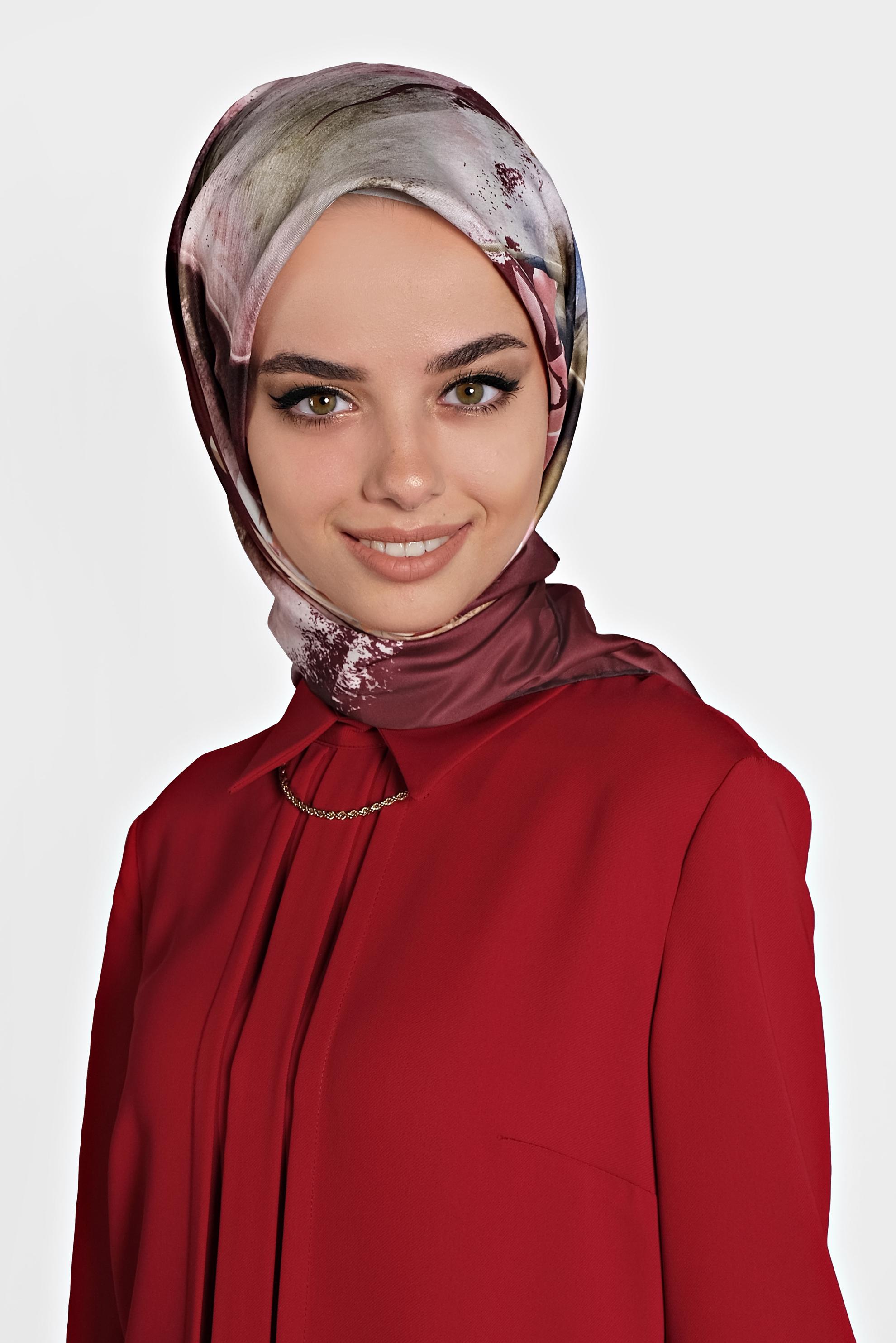 Tesettür giyim BORDO 9994 ALVİNA DİJİTAL EŞARP