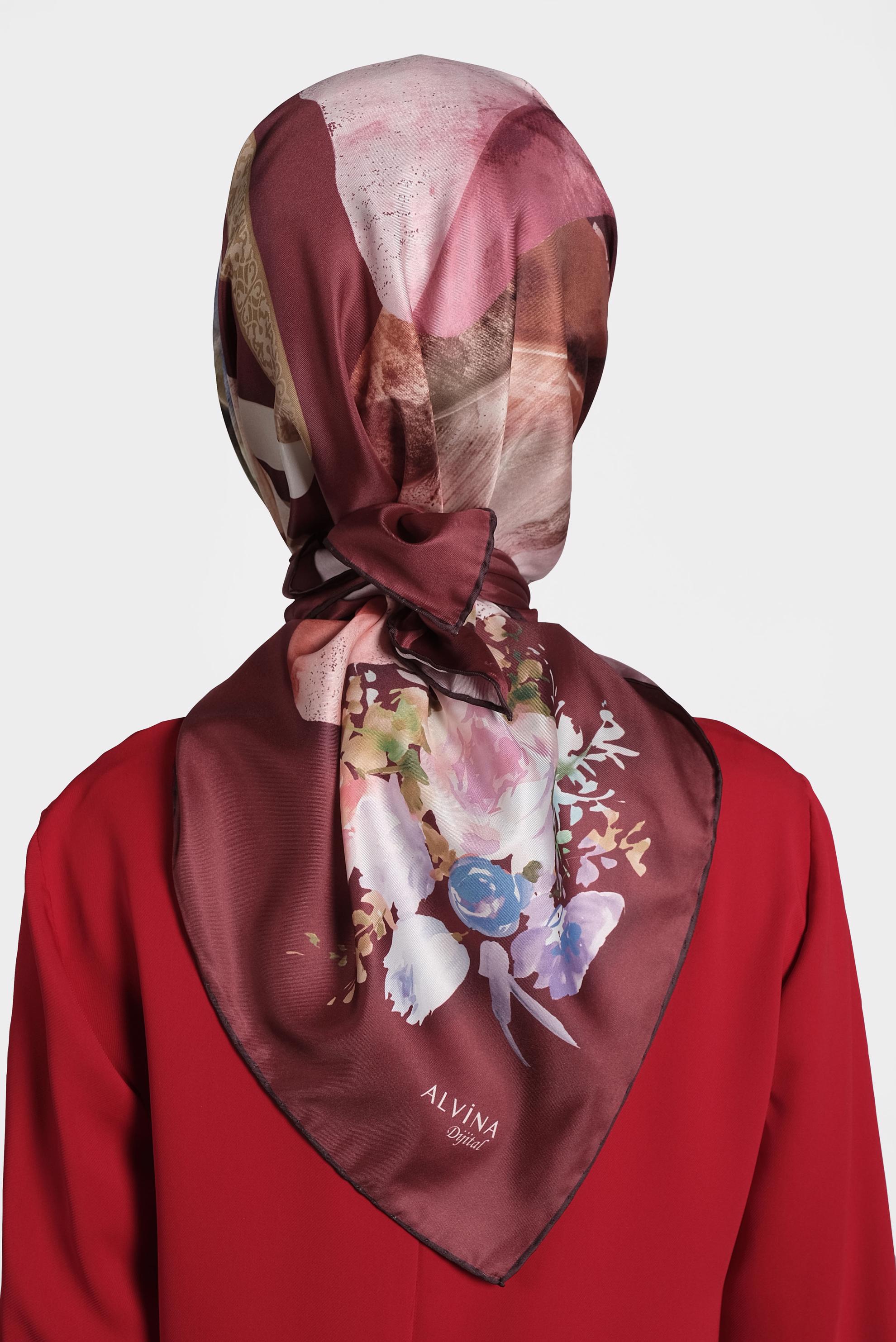 Tesettür giyim BORDO 9994 ALVİNA DİJİTAL EŞARP