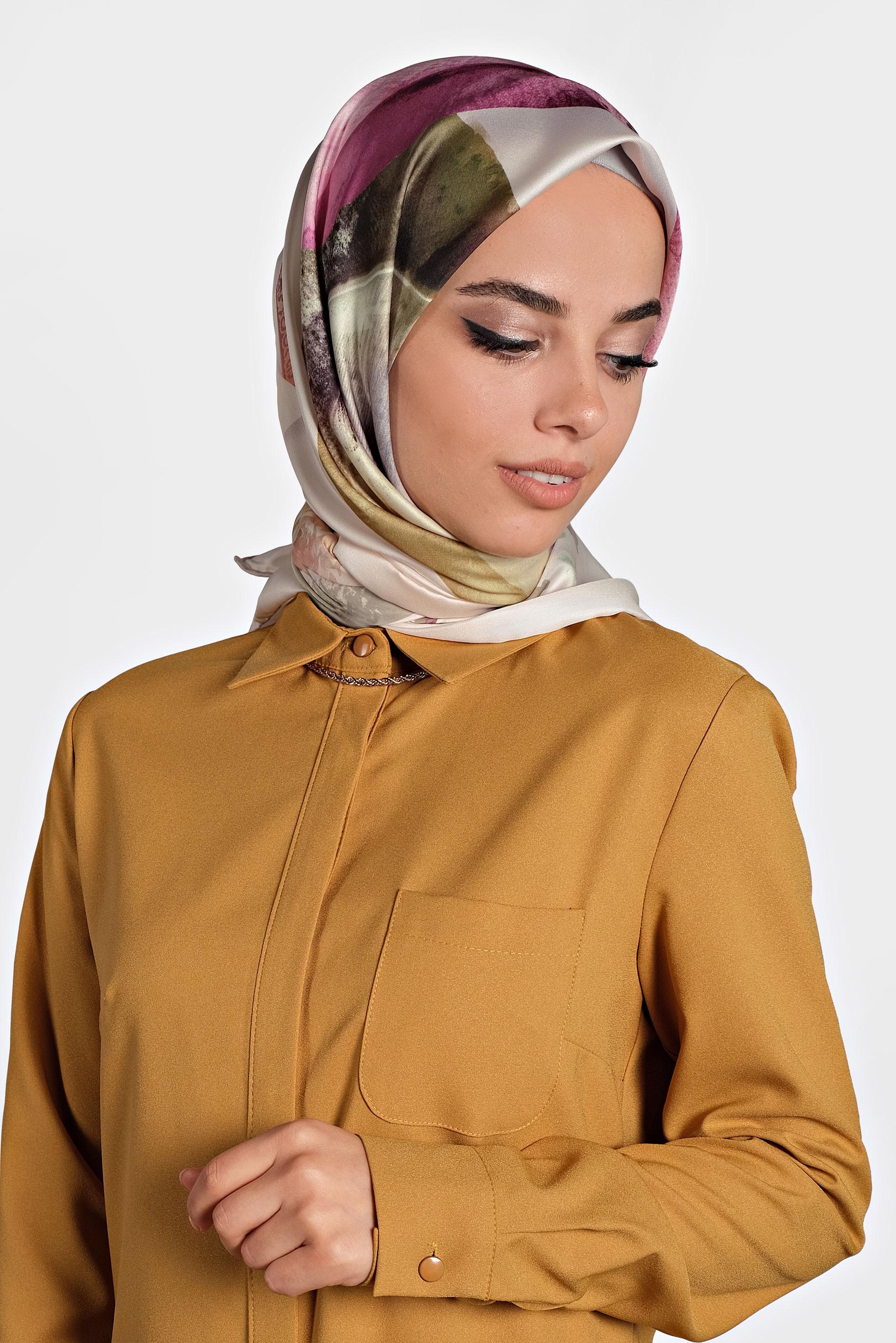 Tesettür giyim EKRU 9994 ALVİNA DİJİTAL EŞARP