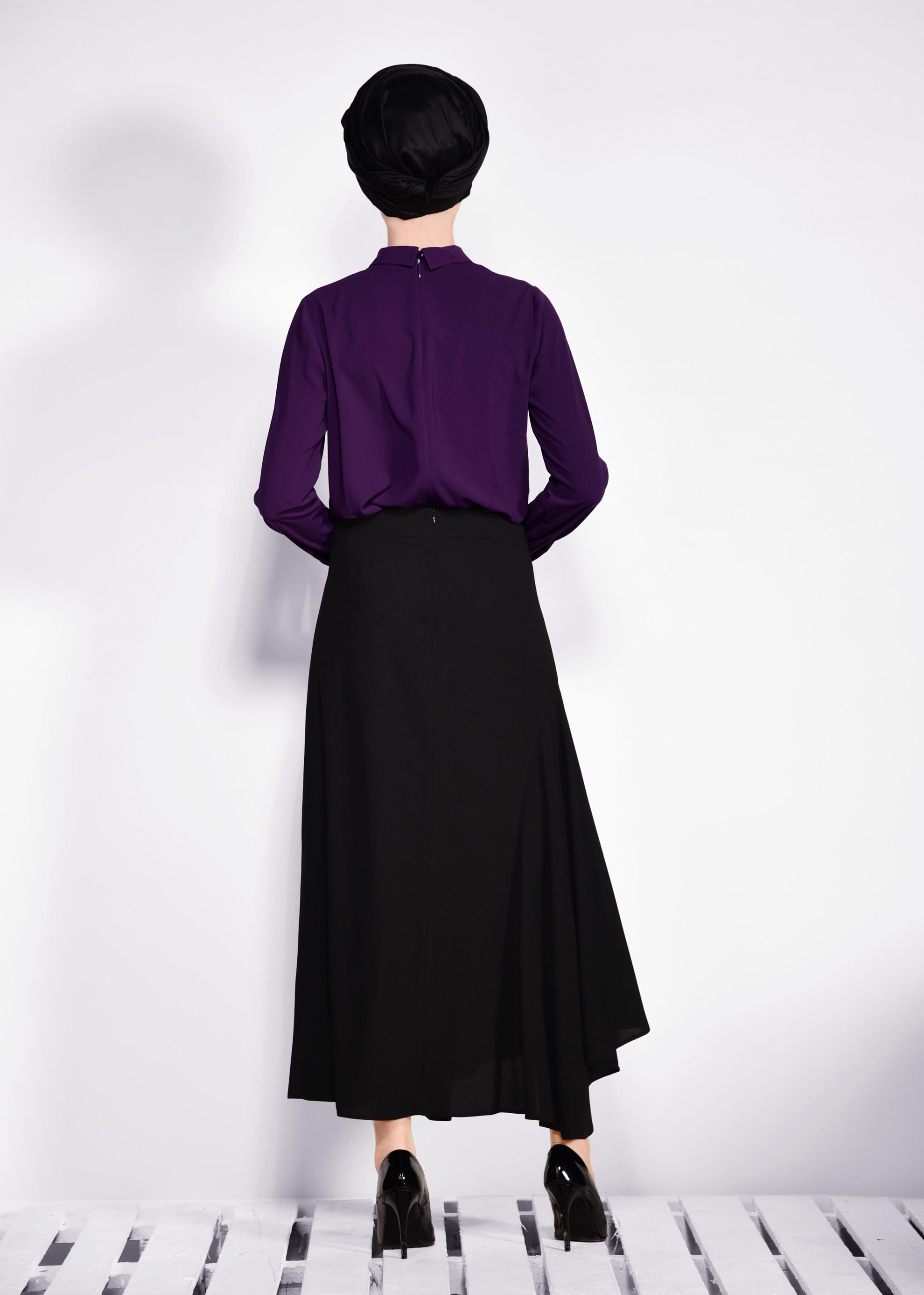 Tesettür giyim SİYAH ASİMETRİK KESİM ETEK 6189