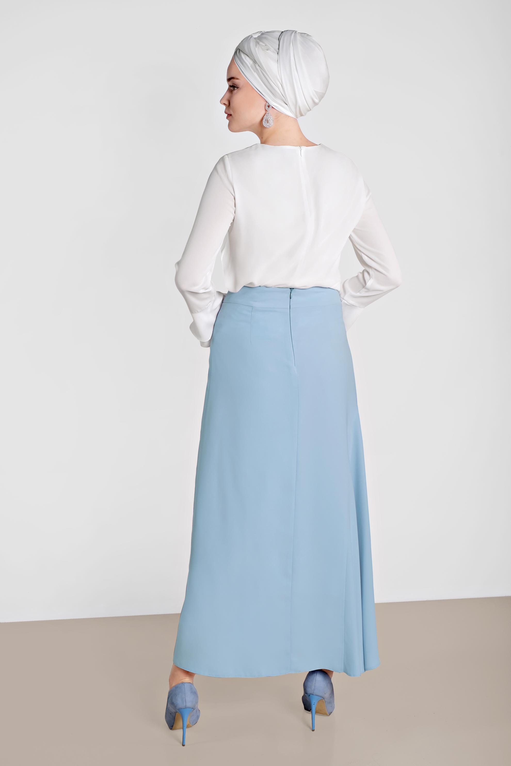 Tesettür giyim MAVİ ASİMETRİK KESİM ETEK 6189
