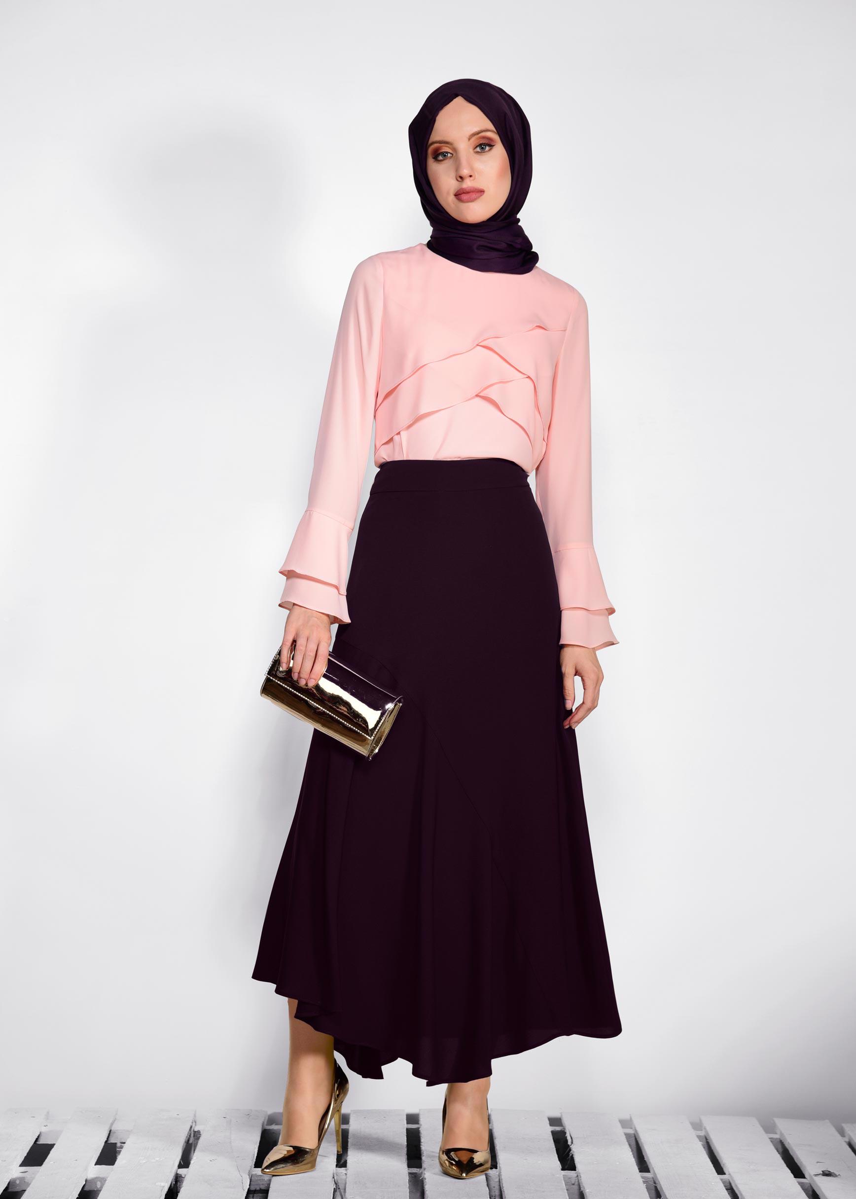 Tesettür giyim BORDO ASİMETRİK KESİM ETEK 6189