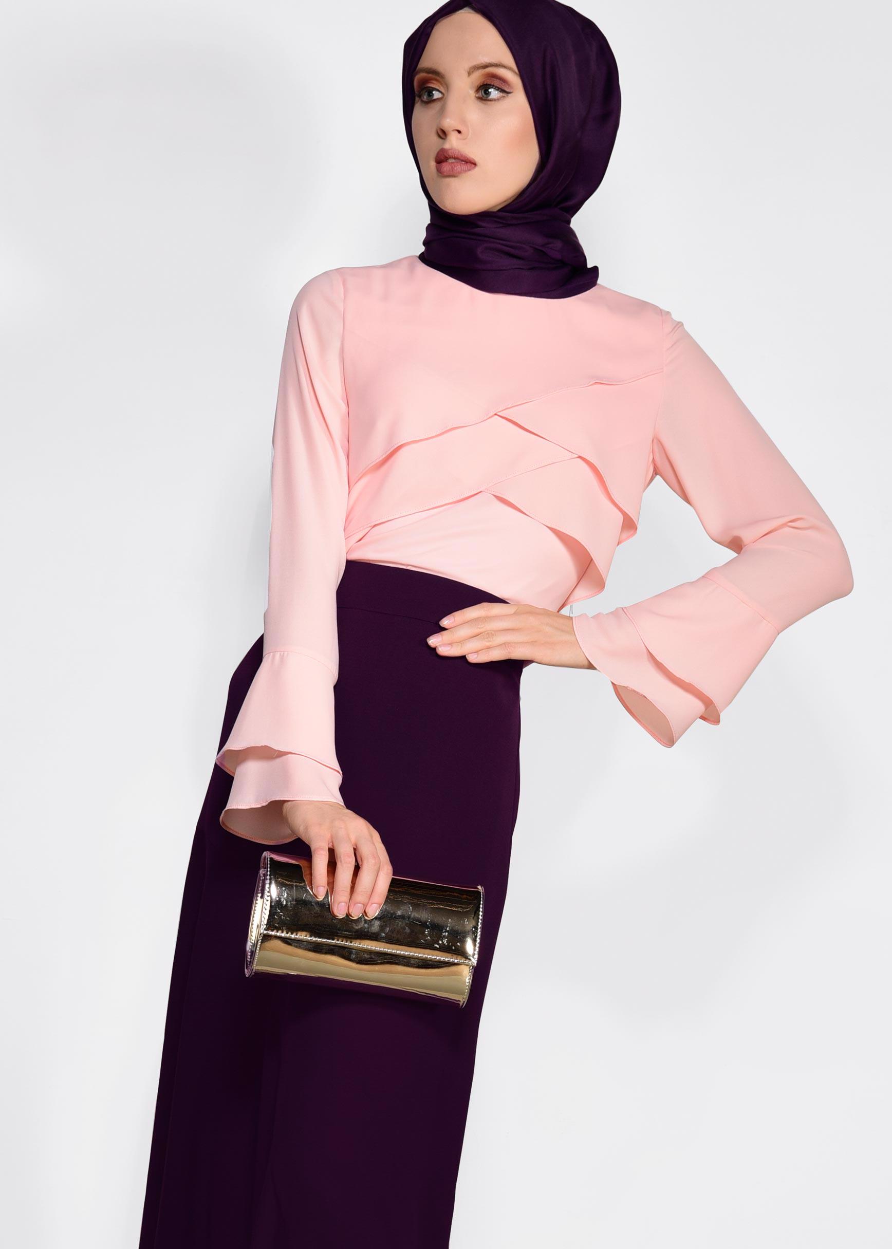 Tesettür giyim BORDO ASİMETRİK KESİM ETEK 6189