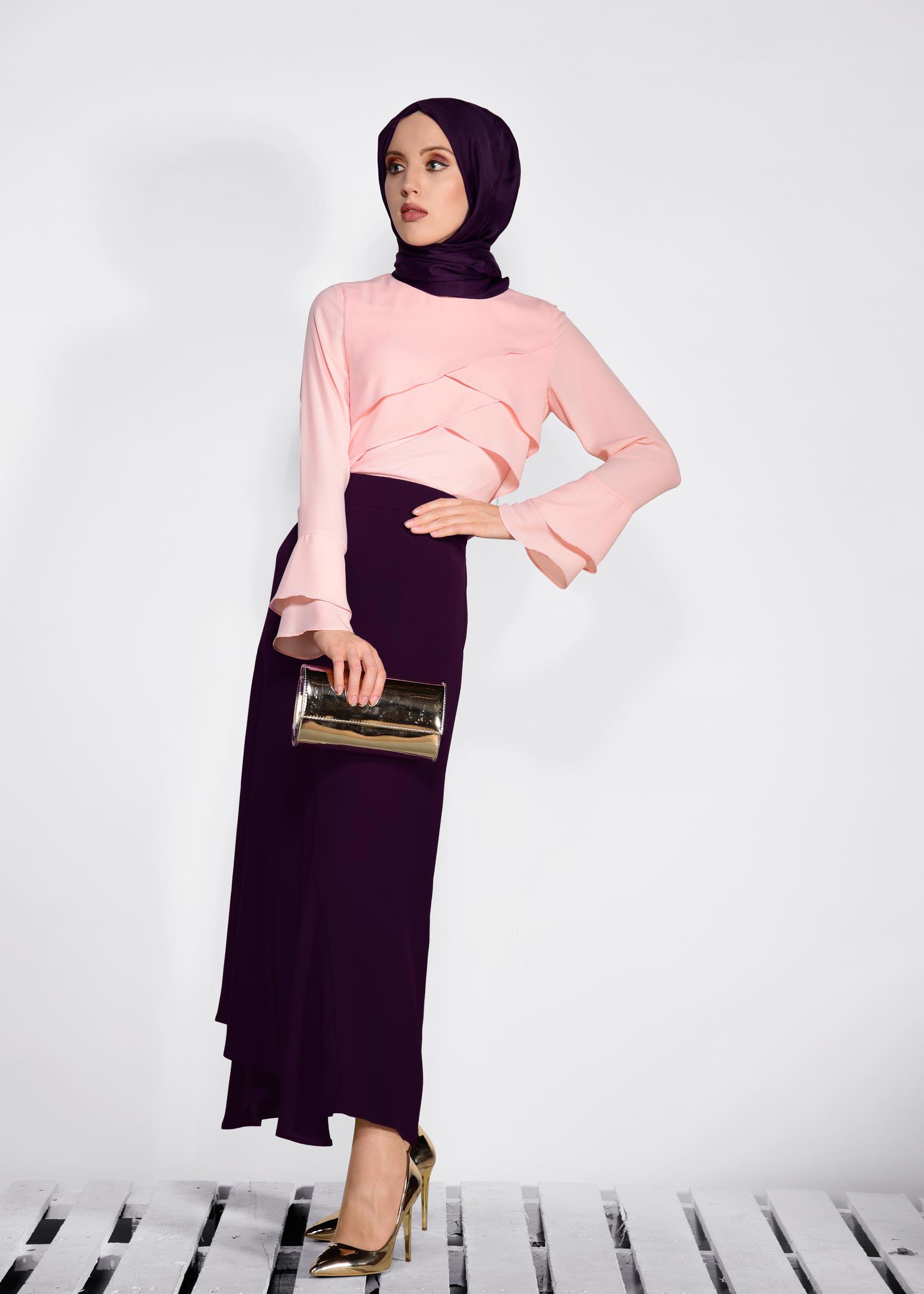 Tesettür giyim BORDO ASİMETRİK KESİM ETEK 6189