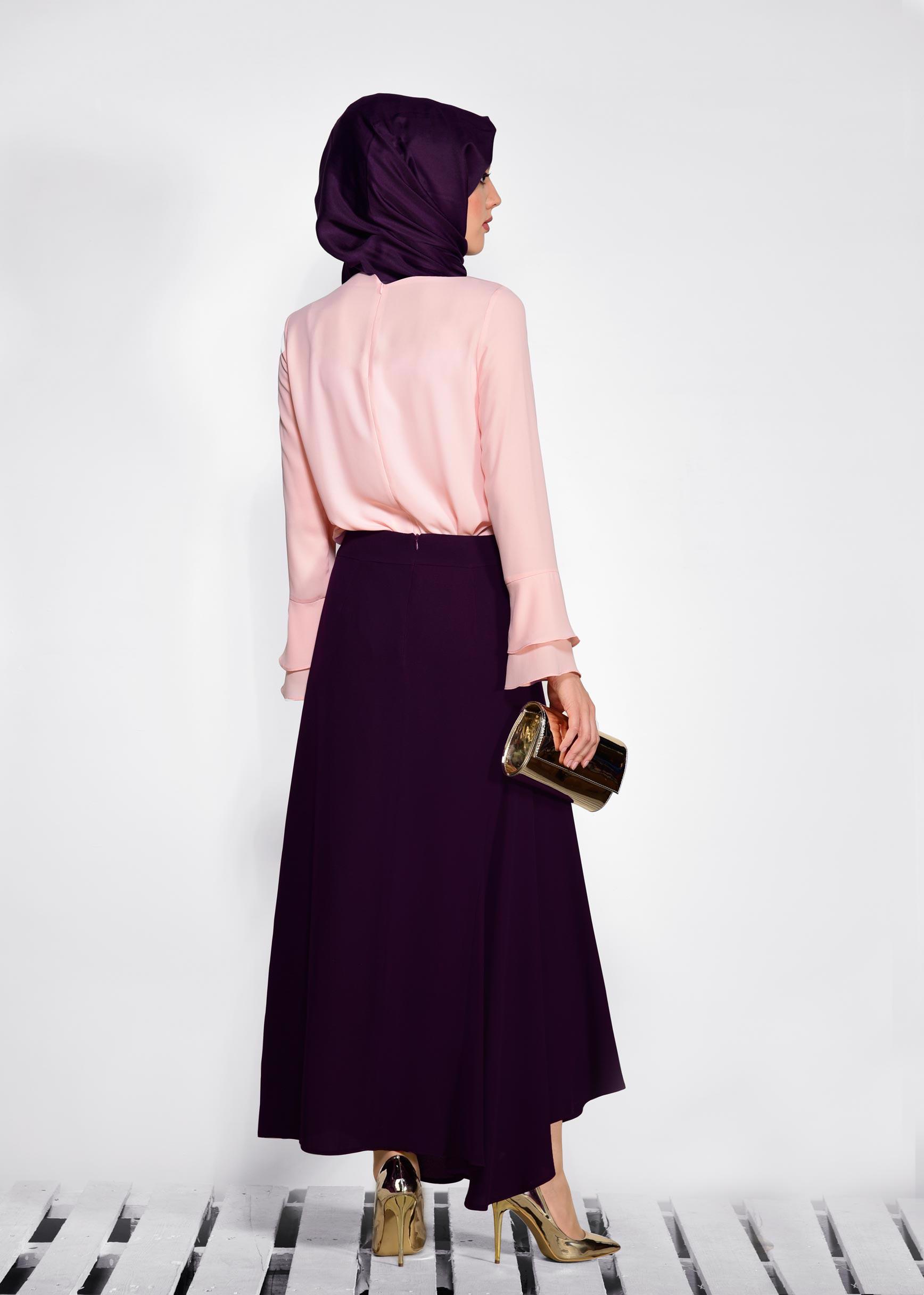 Tesettür giyim BORDO ASİMETRİK KESİM ETEK 6189