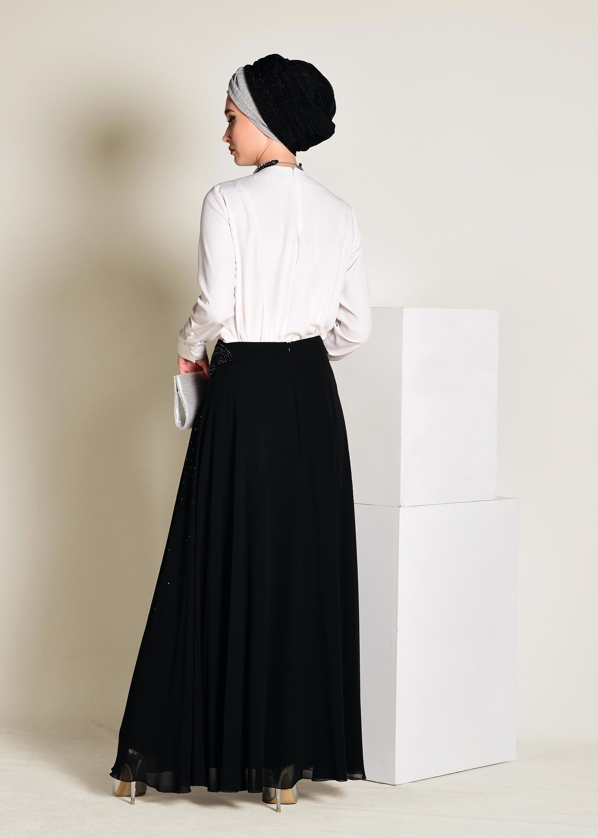 Tesettür giyim SİYAH İŞLEMELİ ŞİFON ETEK 6195